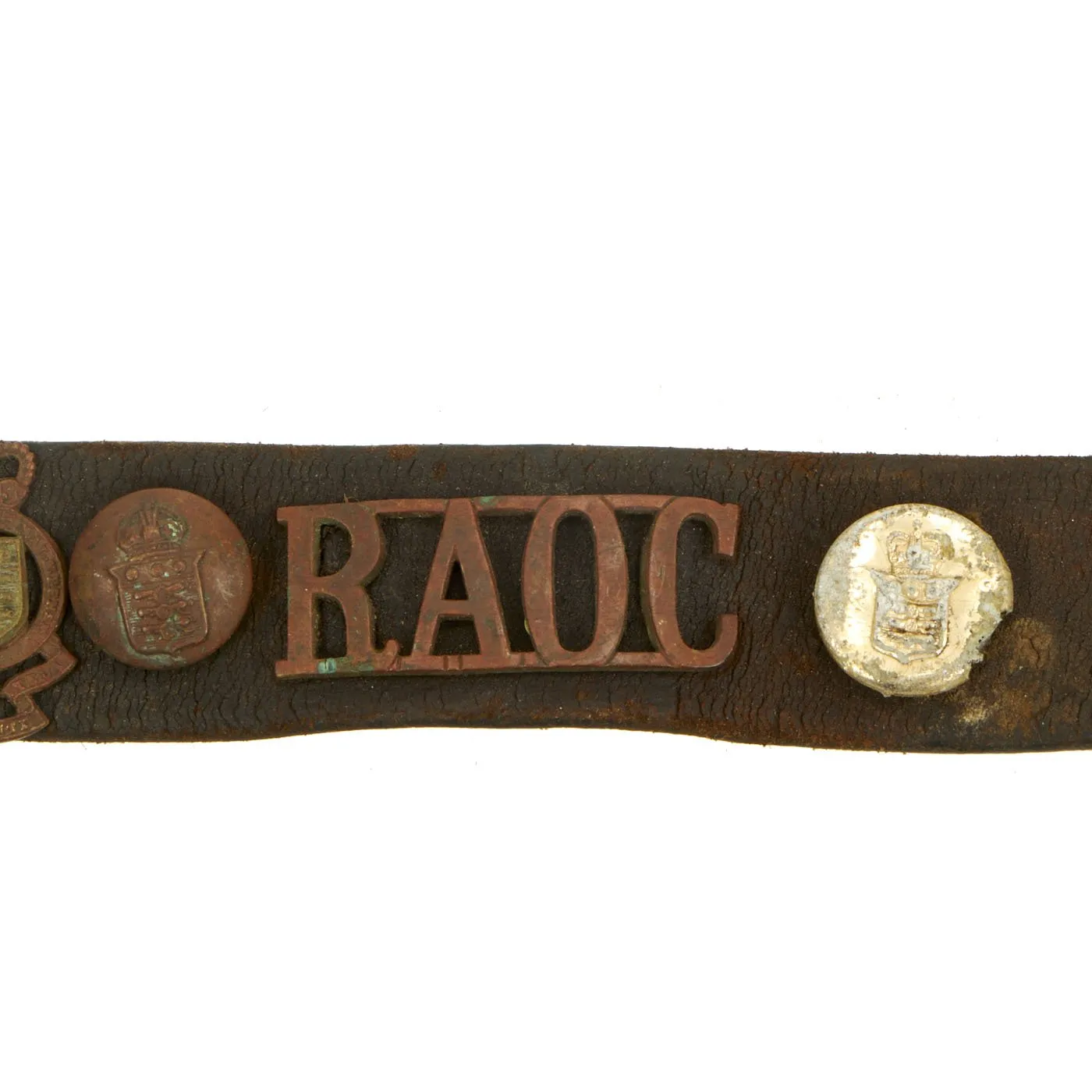 Original British WWI Manchester Regiment Souvenir Leather Belt with Attached Buttons, Badges & Insignia