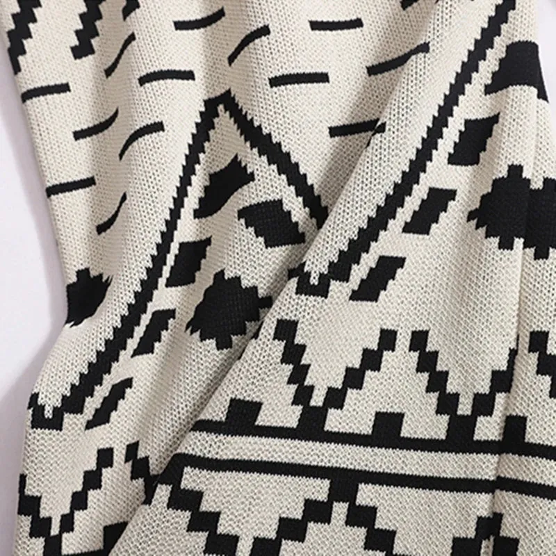 Pre Order:  Knit Printed Cardigan   Lace Up Wide Leg Pants
