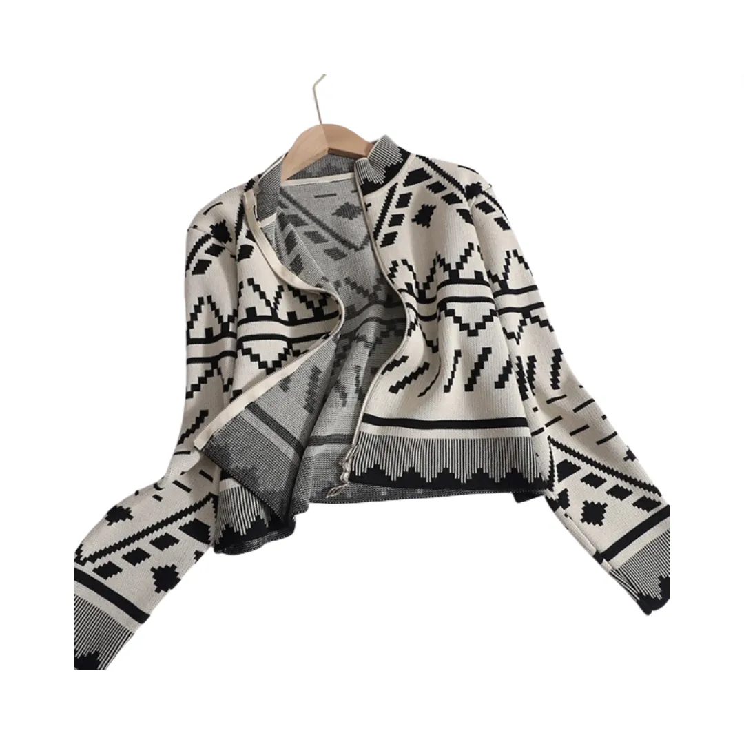 Pre Order:  Knit Printed Cardigan   Lace Up Wide Leg Pants