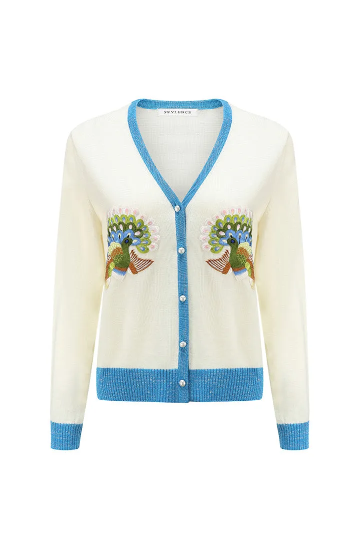 Qiaochu Embroidered Cardigan Blue