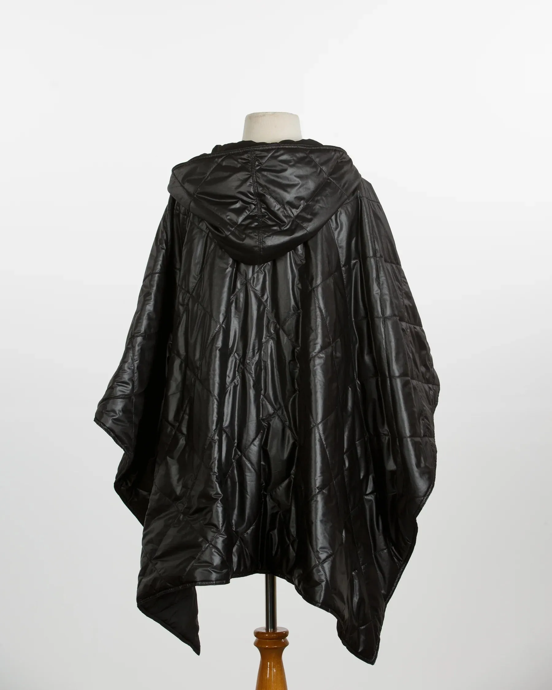 Rainraps Hooded Shiny Black Solid PUFFERRAP | Women's Rain Poncho