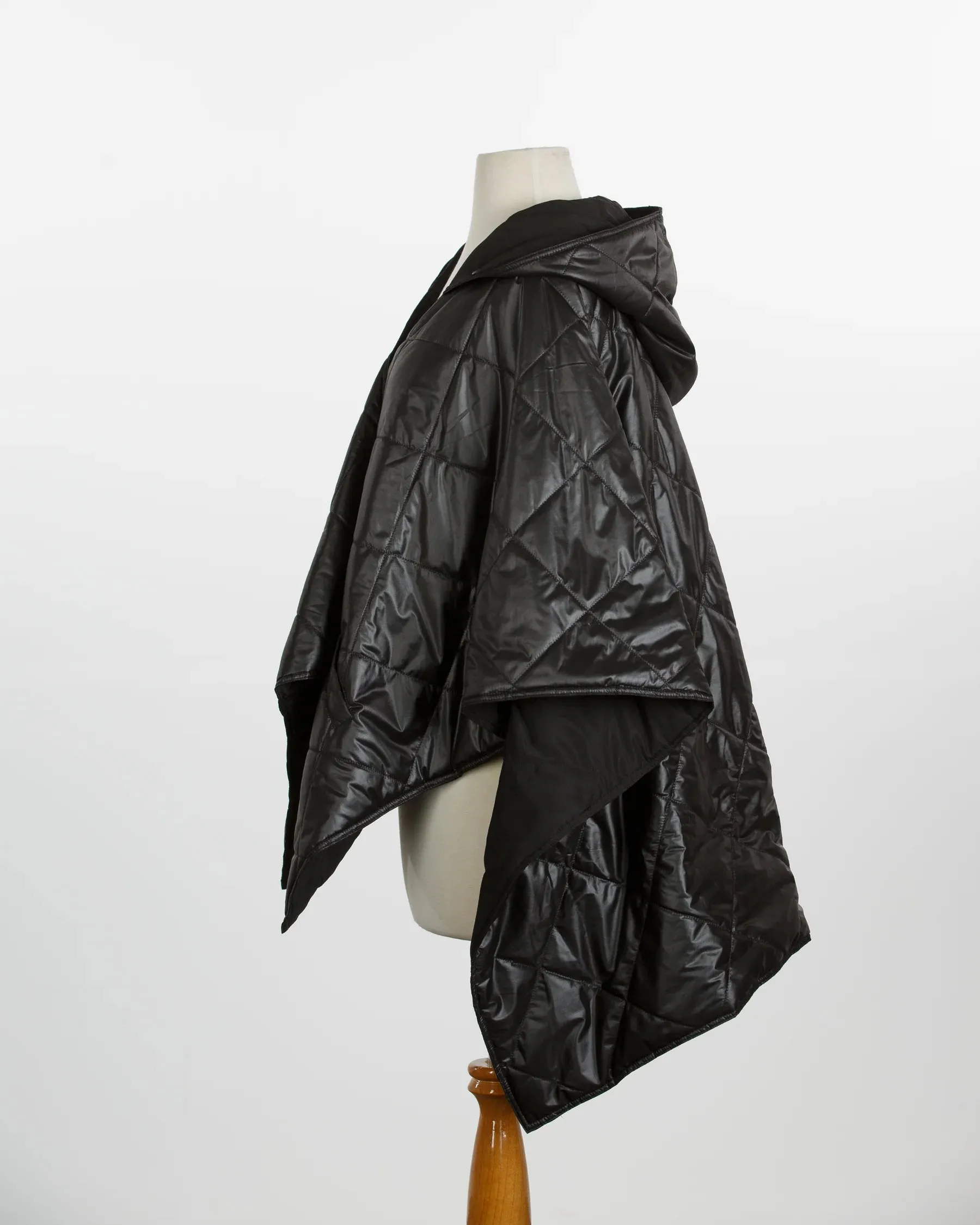 Rainraps Hooded Shiny Black Solid PUFFERRAP | Women's Rain Poncho