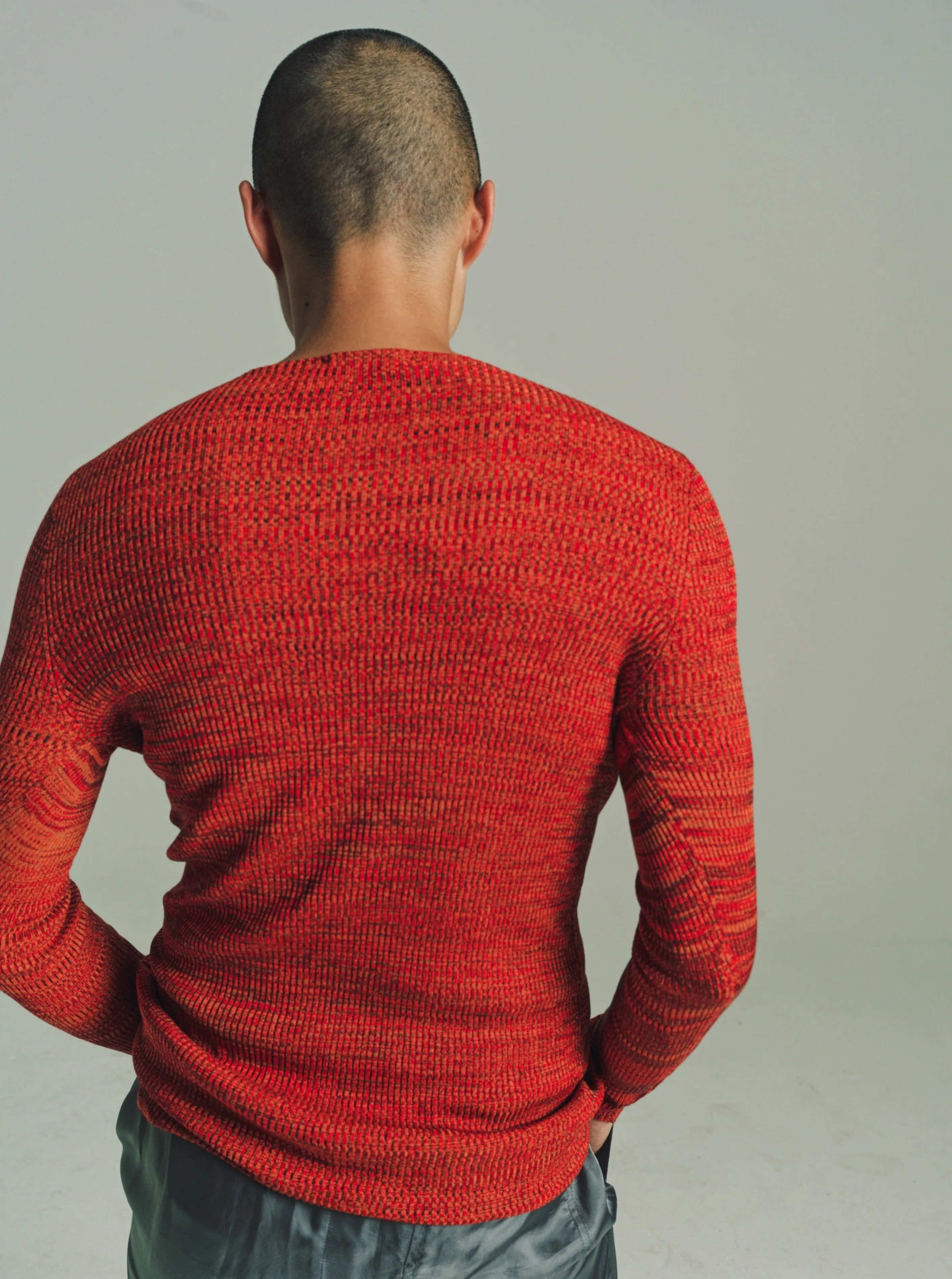 Red Silk Knit Roundneck Cardigan