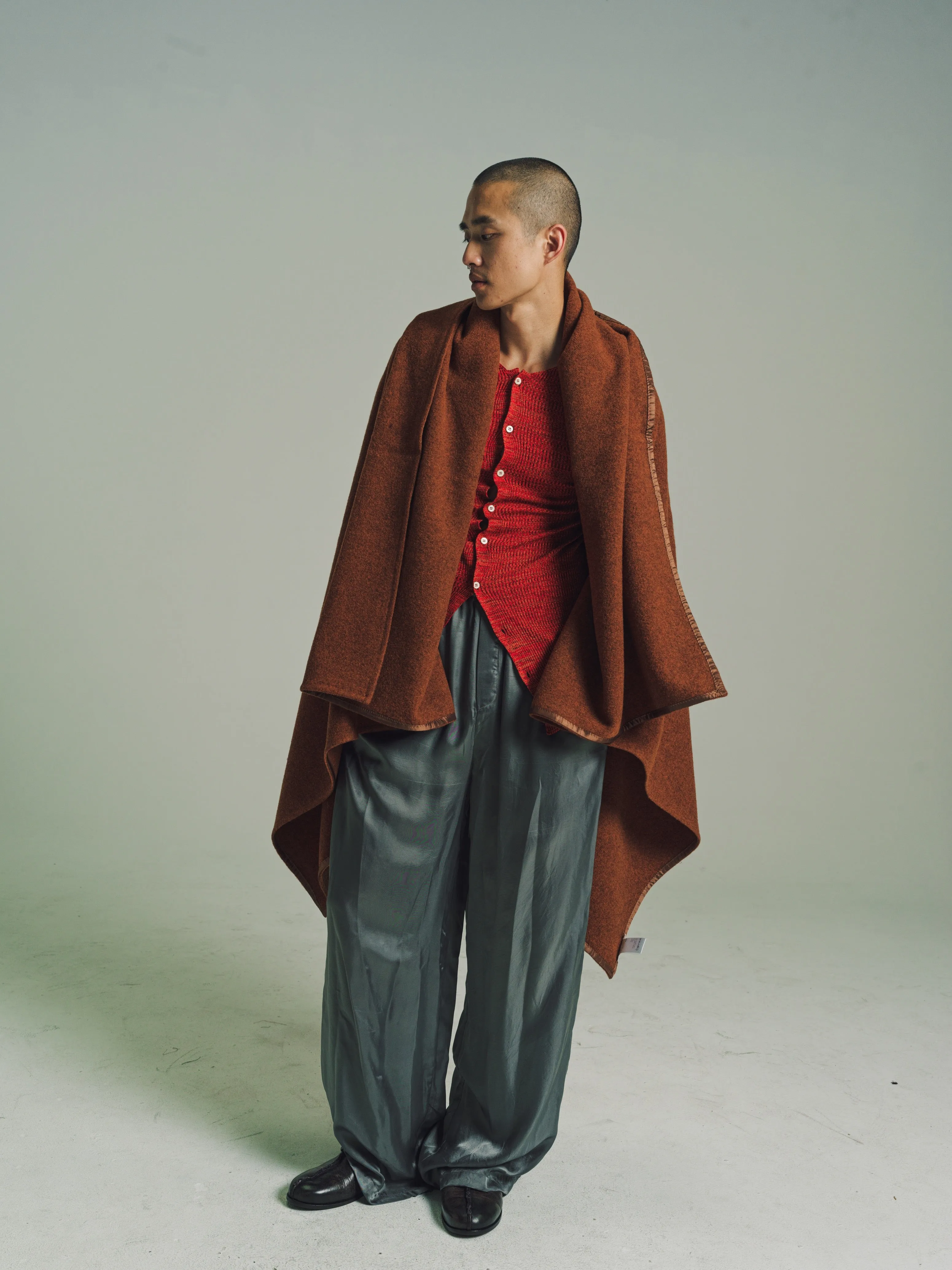 Red Silk Knit Roundneck Cardigan