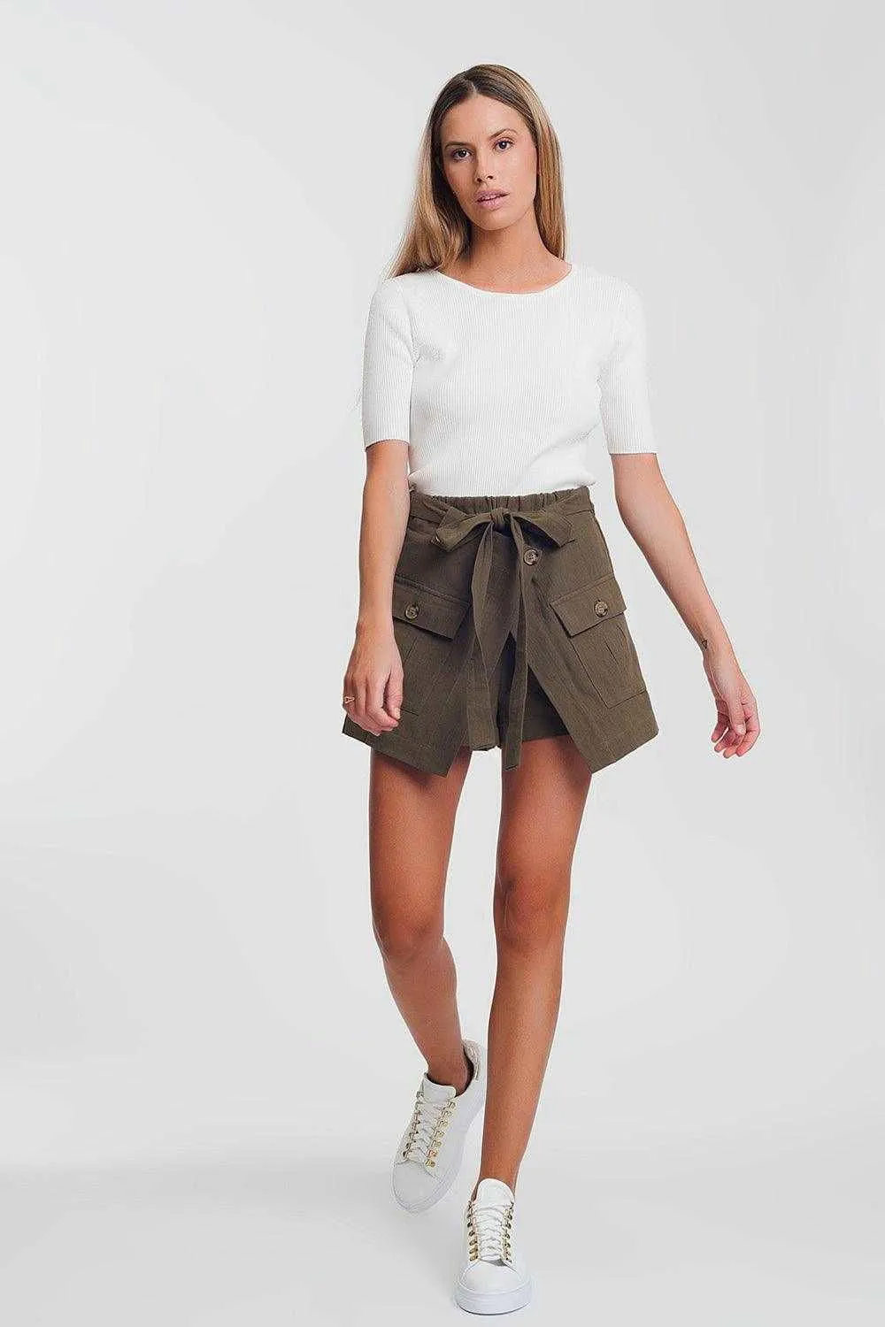 Rib Knitted Sweater With Tie Back in Cream