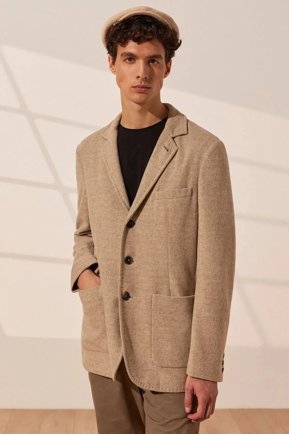 Sand Beige Tricennial Cashmere and Wool Men's Jacket