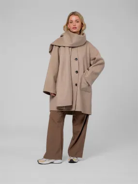 Sandy Wool Coat With Scarf