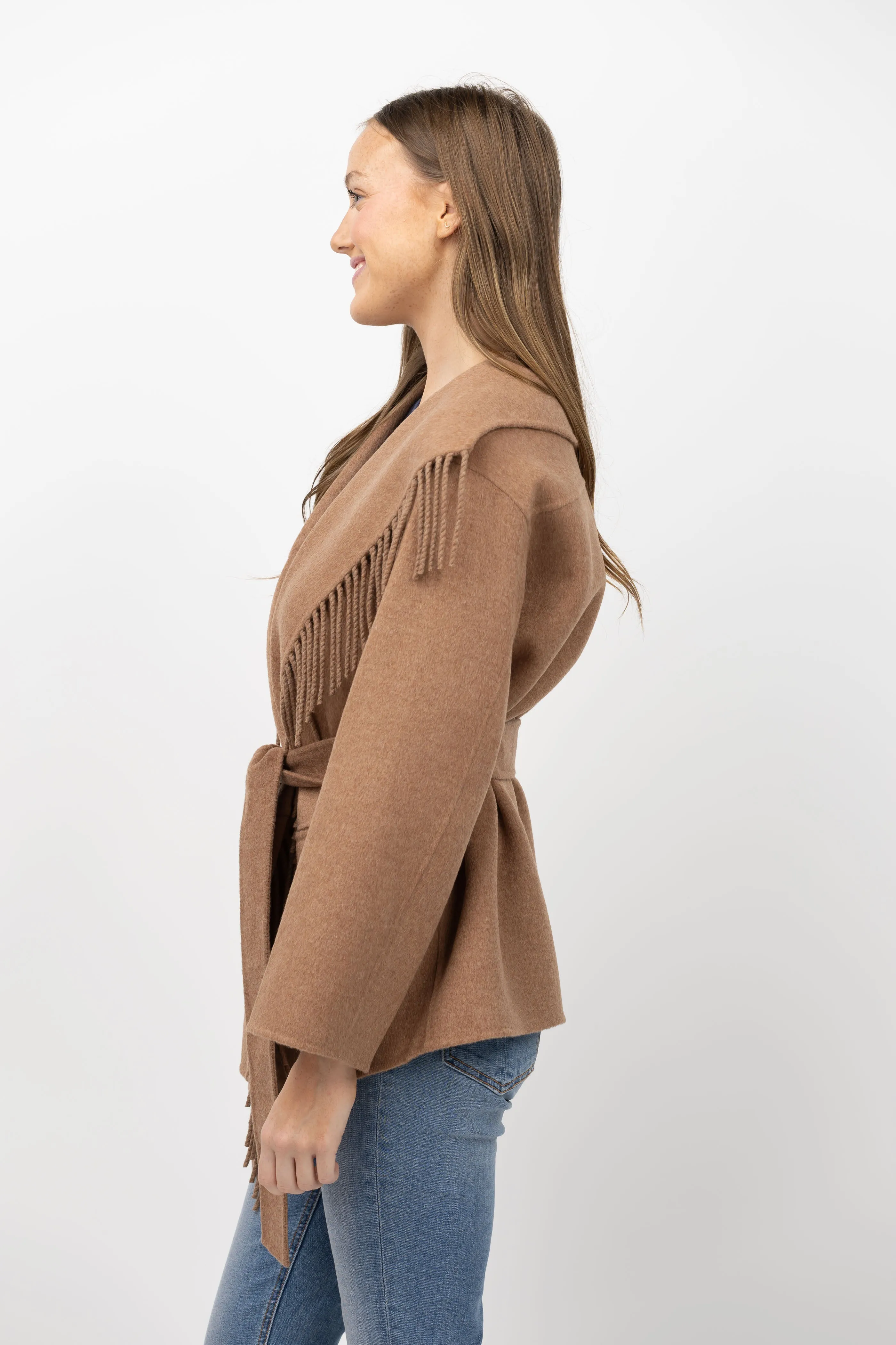 Simkhai Rowen Wool Fringe Coat in Camel