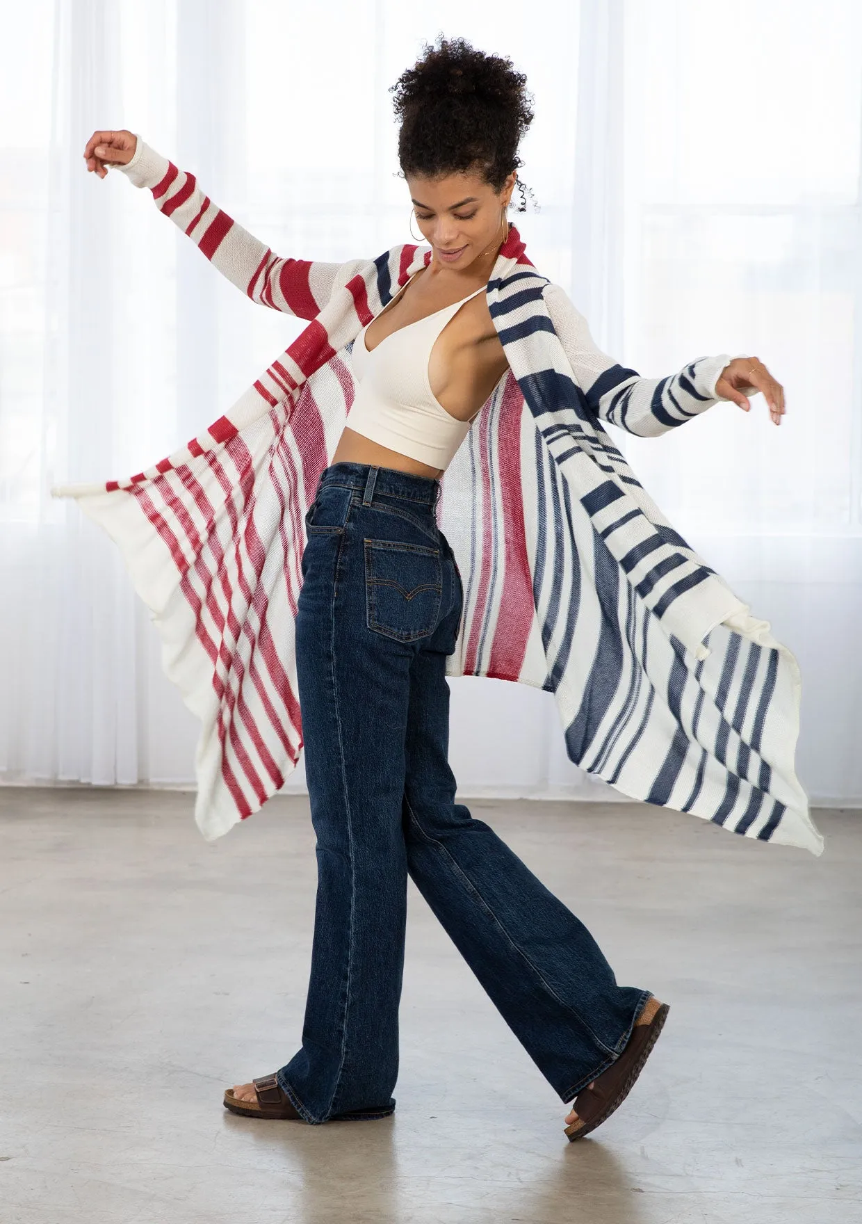 Striped Knit Flowy Cardigan