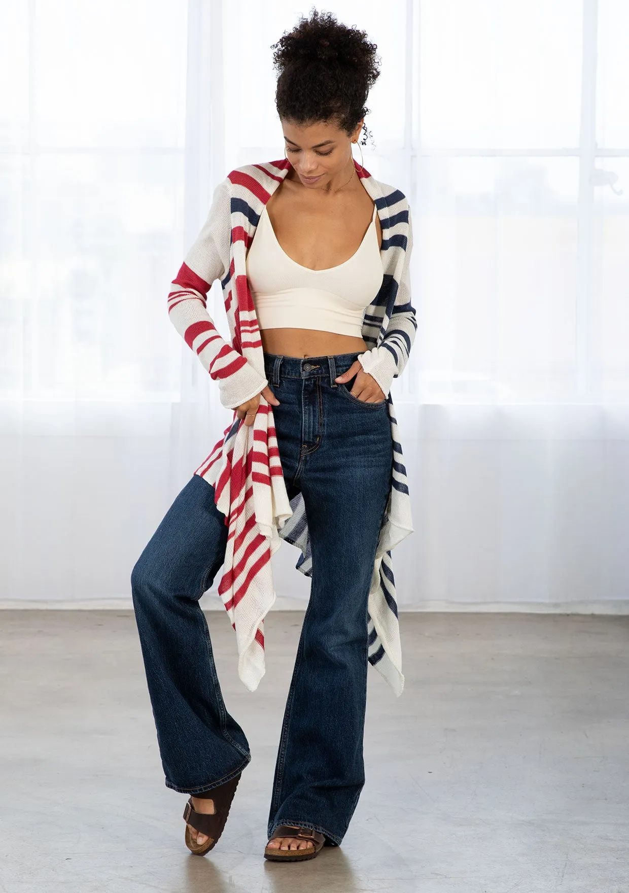 Striped Knit Flowy Cardigan