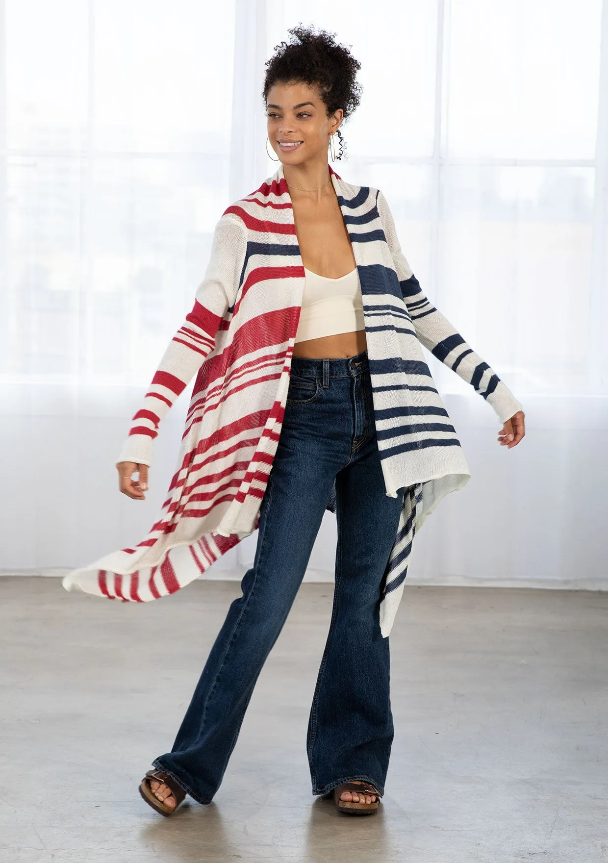 Striped Knit Flowy Cardigan
