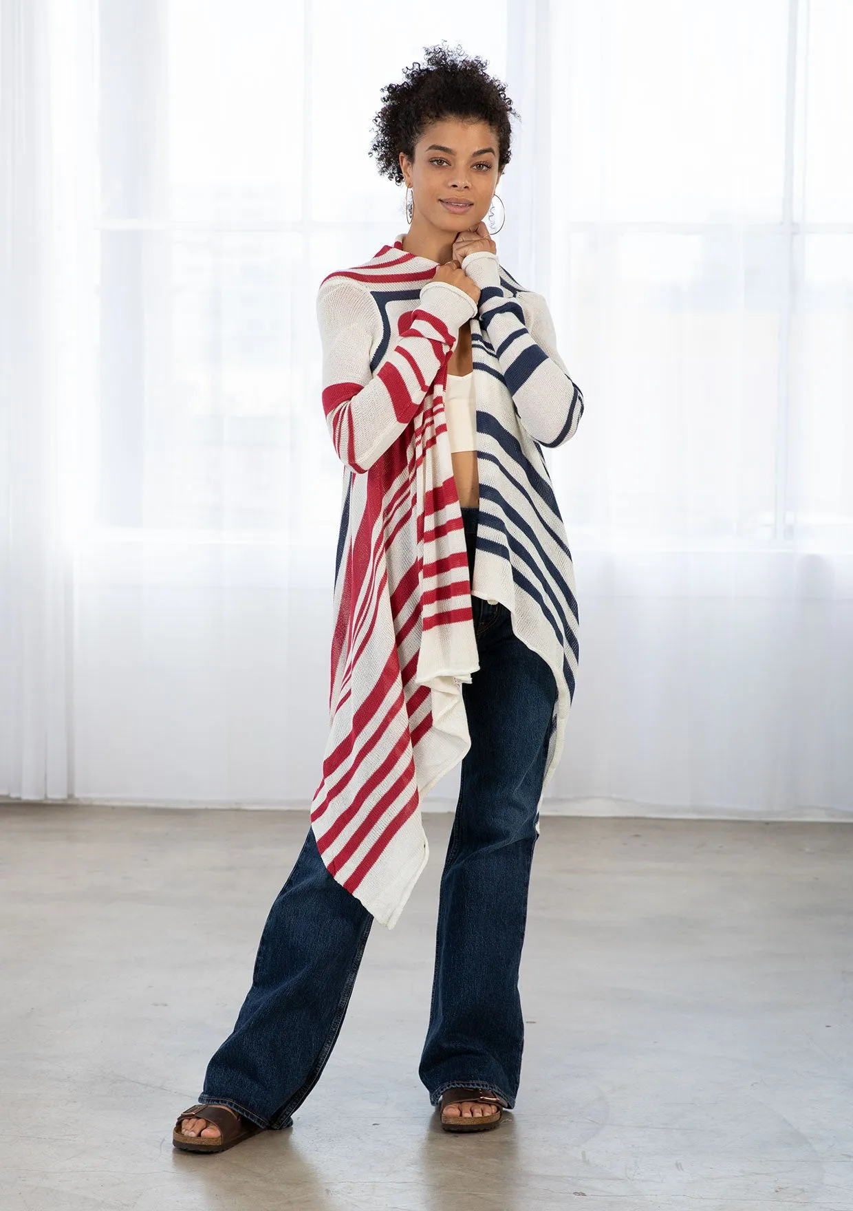 Striped Knit Flowy Cardigan