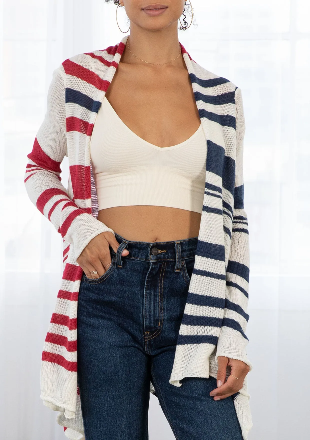 Striped Knit Flowy Cardigan