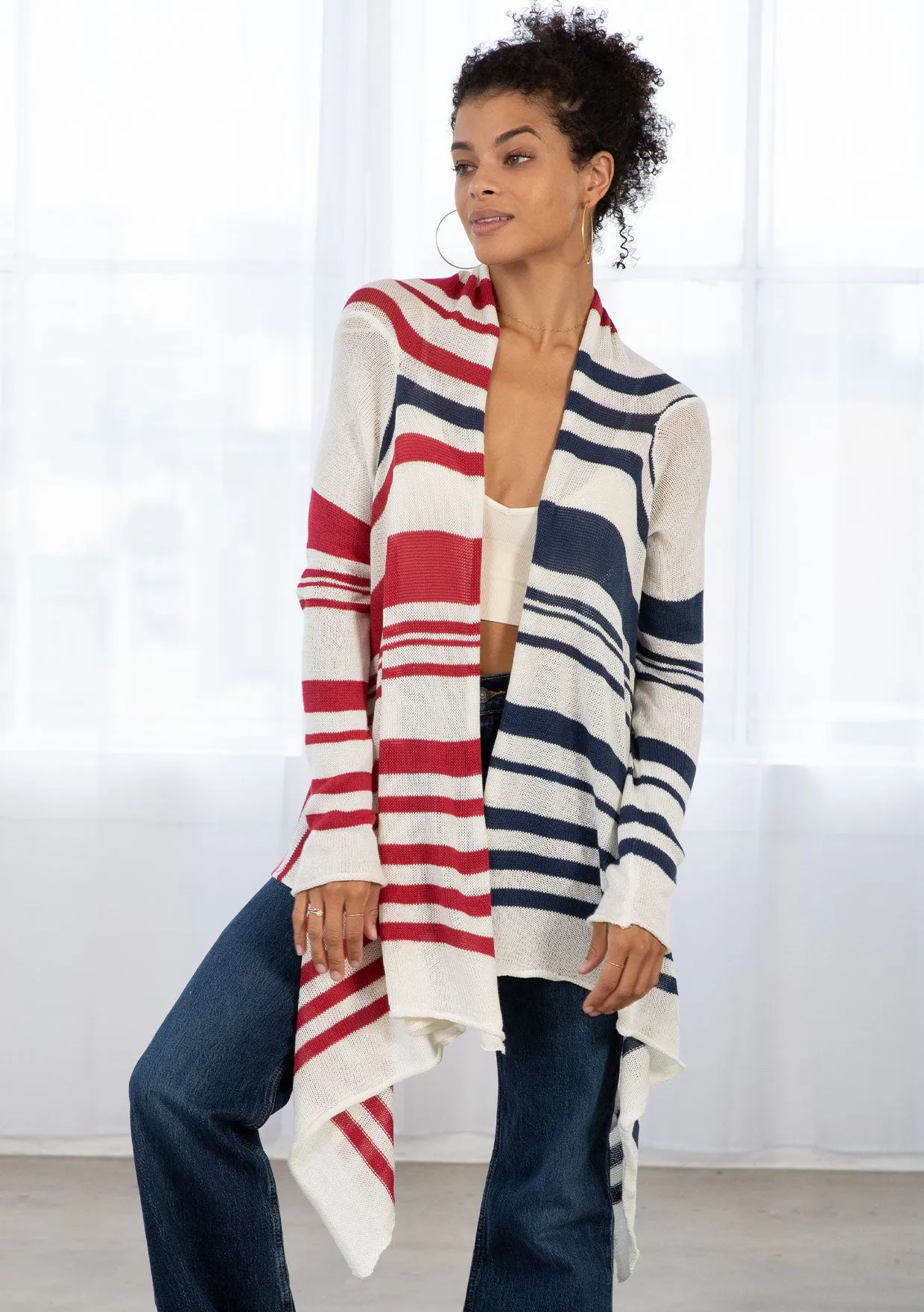 Striped Knit Flowy Cardigan