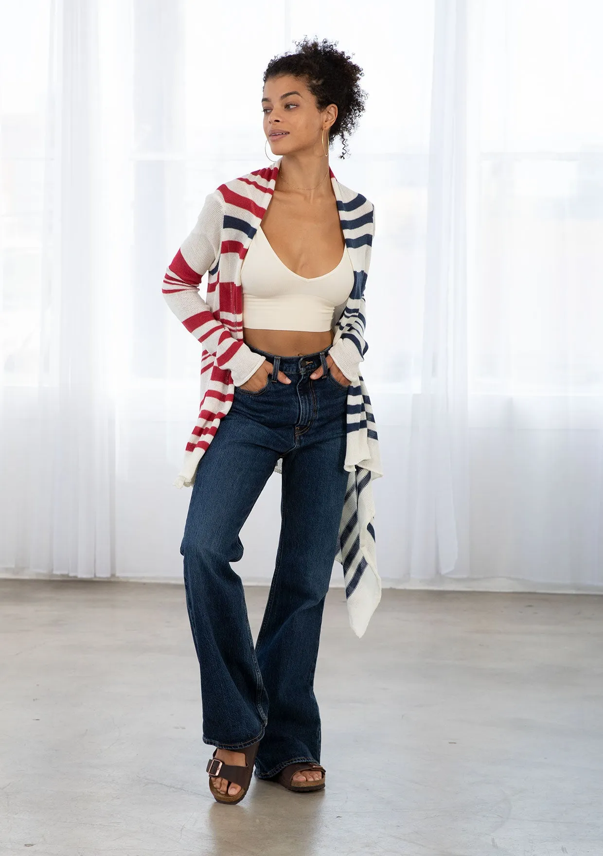 Striped Knit Flowy Cardigan