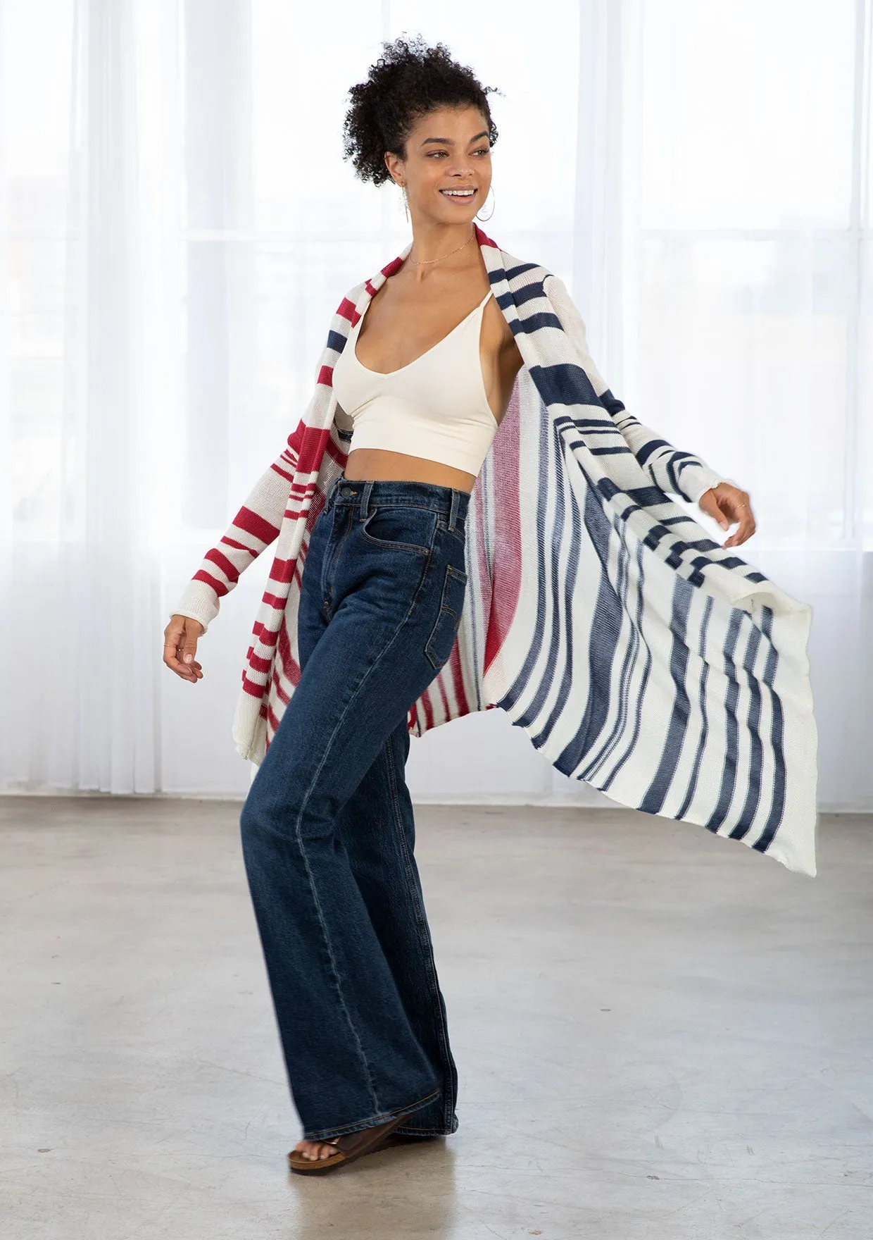 Striped Knit Flowy Cardigan