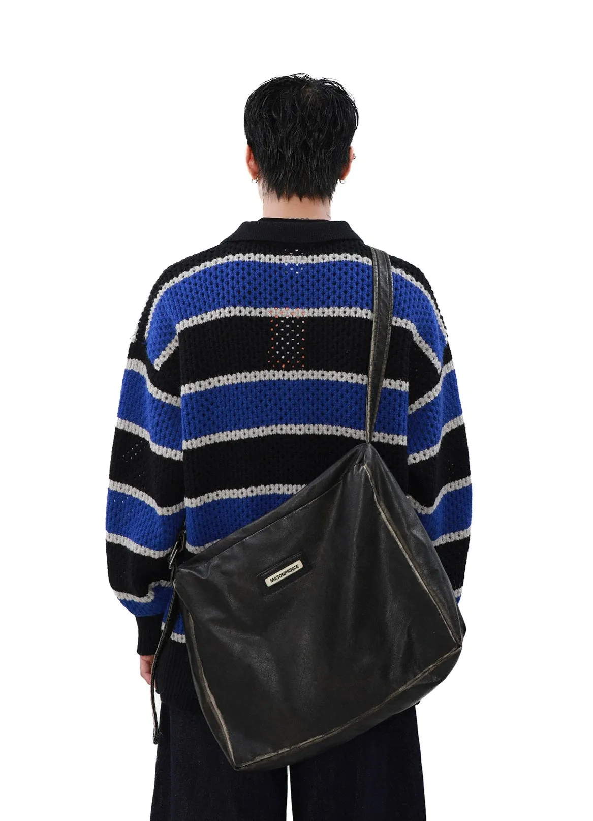 Striped Knit Half Button Collared Sweater