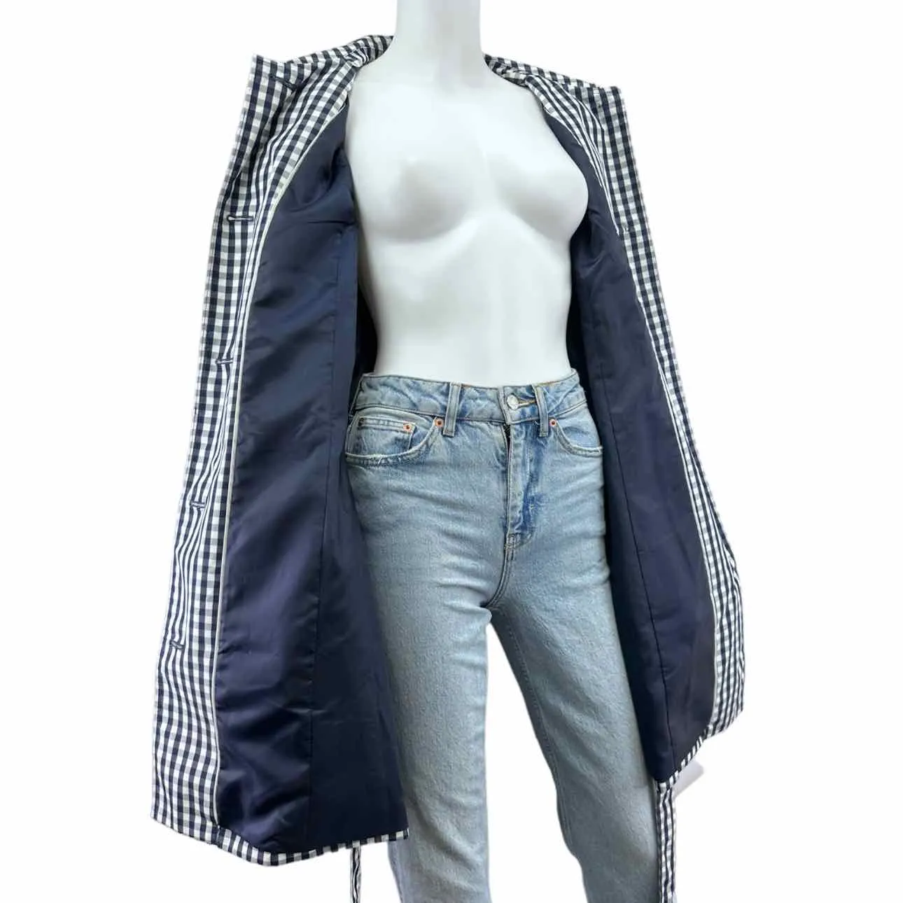 Talbots Navy Check Trench Raincoat Size L