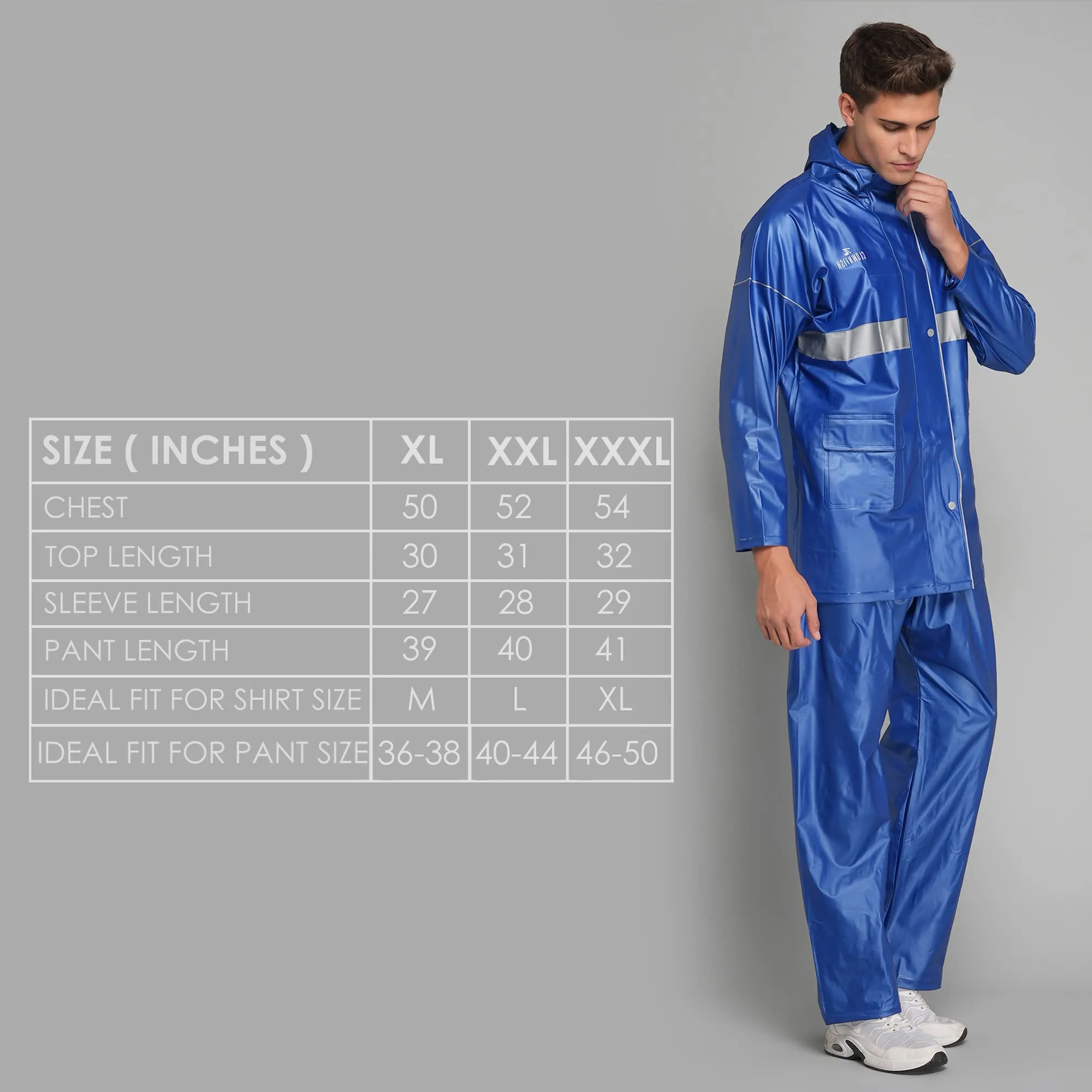 THE CLOWNFISH Rain Coat for Men Waterproof for Bike Raincoat for Men with Hood PVC Material. Set of Top and Bottom. Azure Pro Series (Sky Blue, XXX-Large)