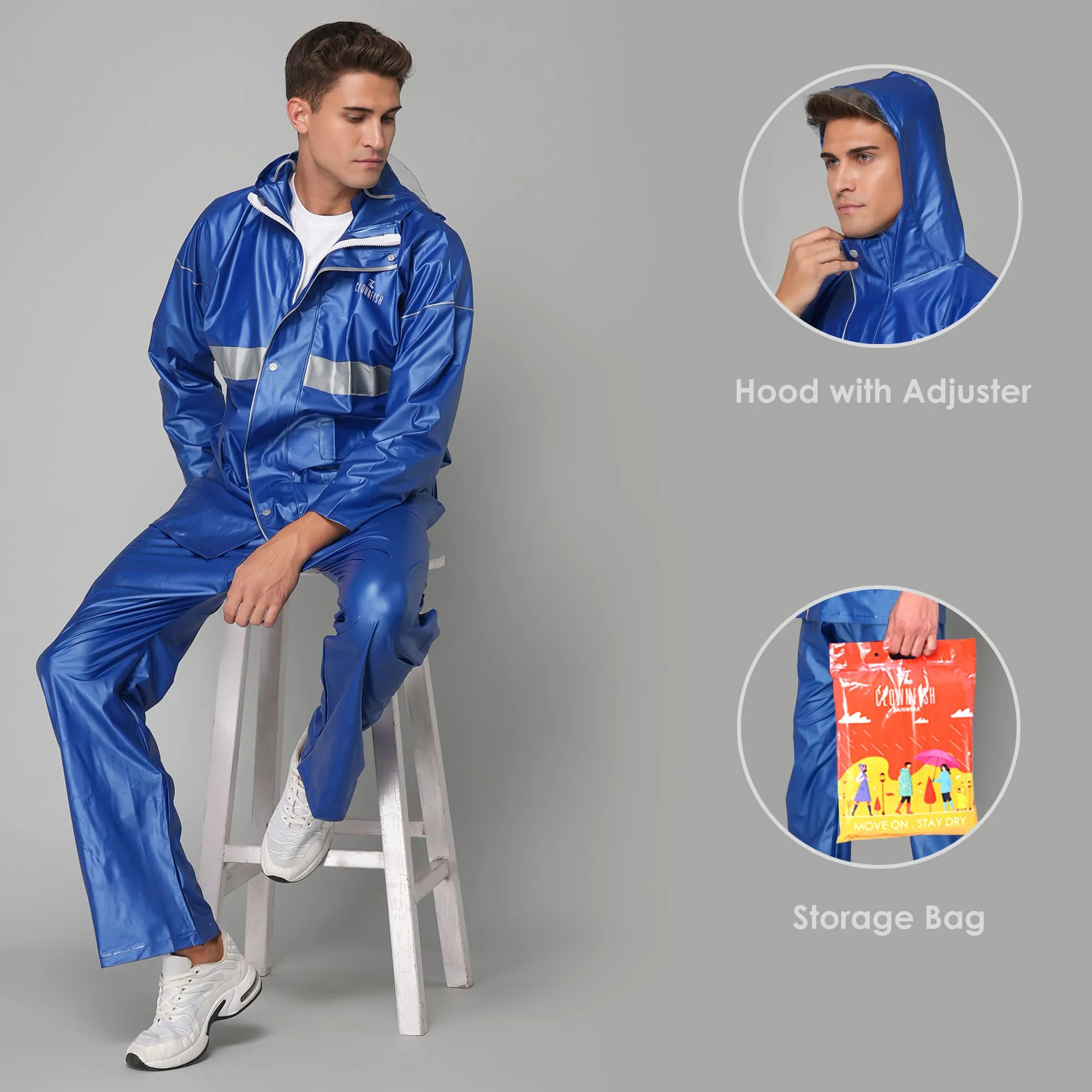 THE CLOWNFISH Rain Coat for Men Waterproof for Bike Raincoat for Men with Hood PVC Material. Set of Top and Bottom. Azure Pro Series (Sky Blue, XXX-Large)