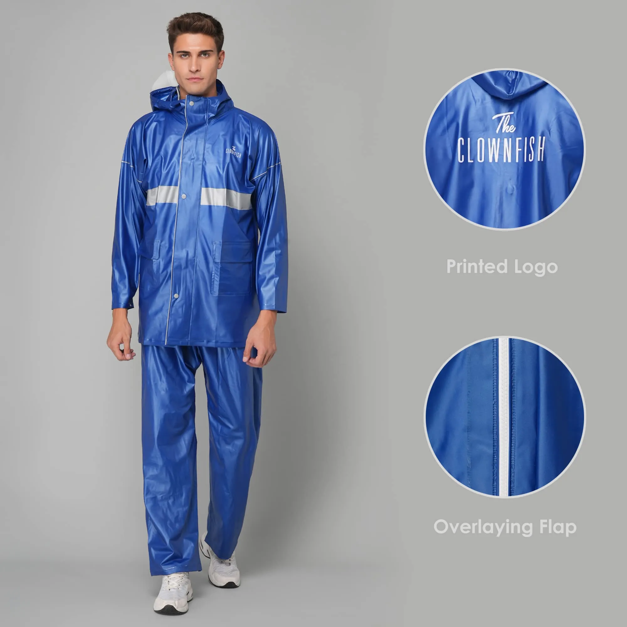 THE CLOWNFISH Rain Coat for Men Waterproof for Bike Raincoat for Men with Hood PVC Material. Set of Top and Bottom. Azure Pro Series (Sky Blue, XXX-Large)