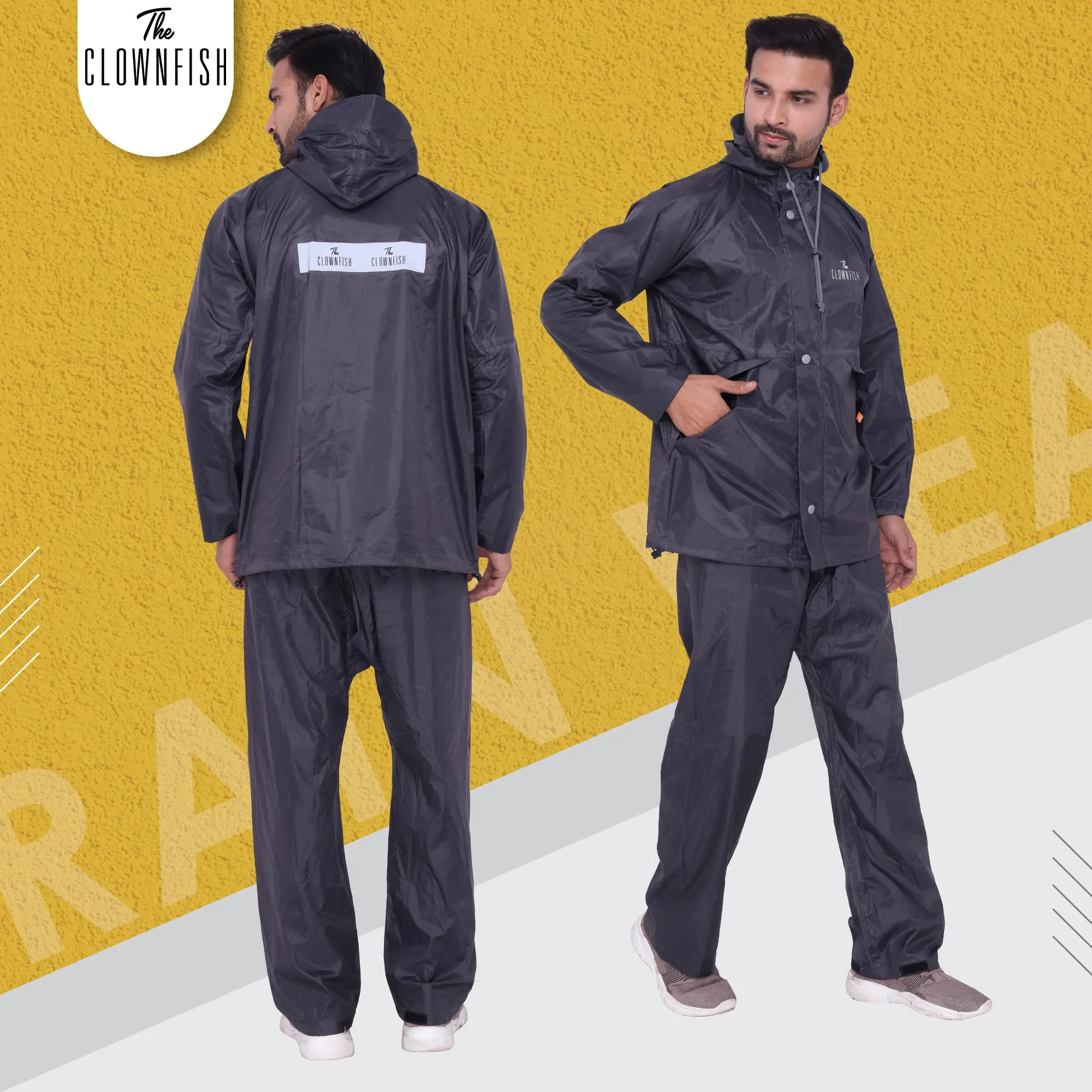 The Clownfish Rain Coat for Men Waterproof for Bike Raincoat for Men with Hood. Set of Top and Bottom. Classic Series (Grey, XX-Large)