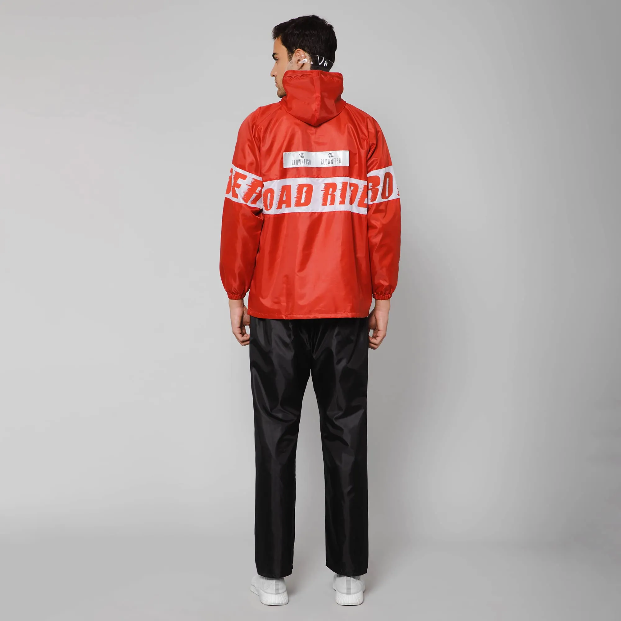 THE CLOWNFISH Road Rider Men's Waterproof Raincoat Polyester Double Coating Reversible Rain Suit with Hood & Inner Mobile Pocket. Set of Top and Bottom. Printed Plastic Pouch (Red, XXX-Large)