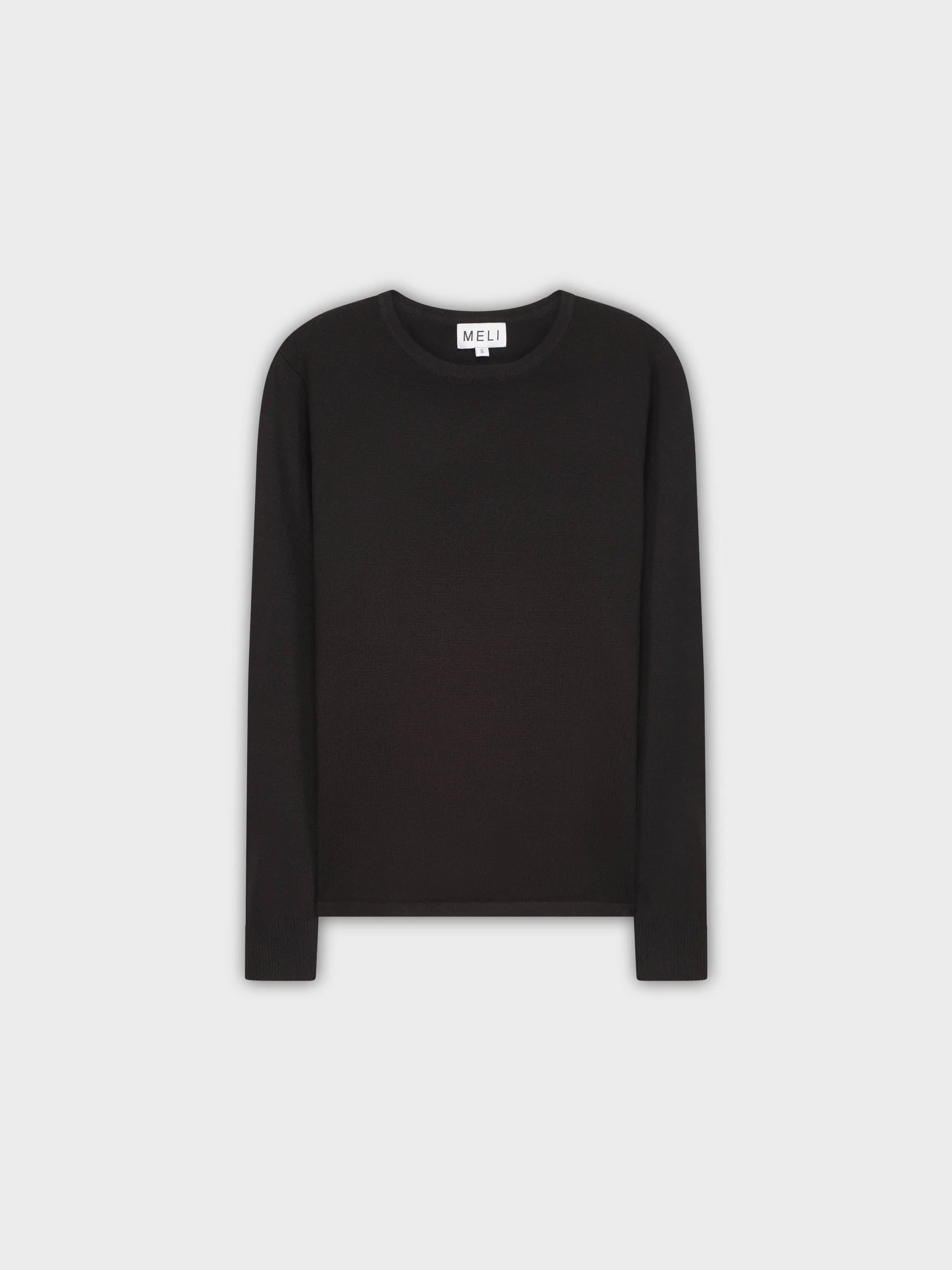 THIN KNIT CREW SWEATER-BLACK