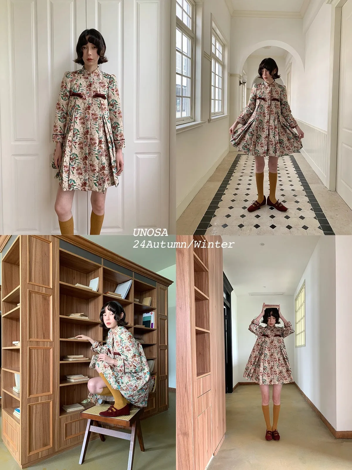 [UNOSA] Floral Garden Vintage A Line Coat Christmas
