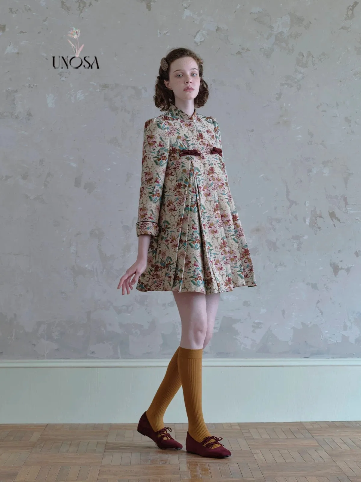[UNOSA] Floral Garden Vintage A Line Coat Christmas