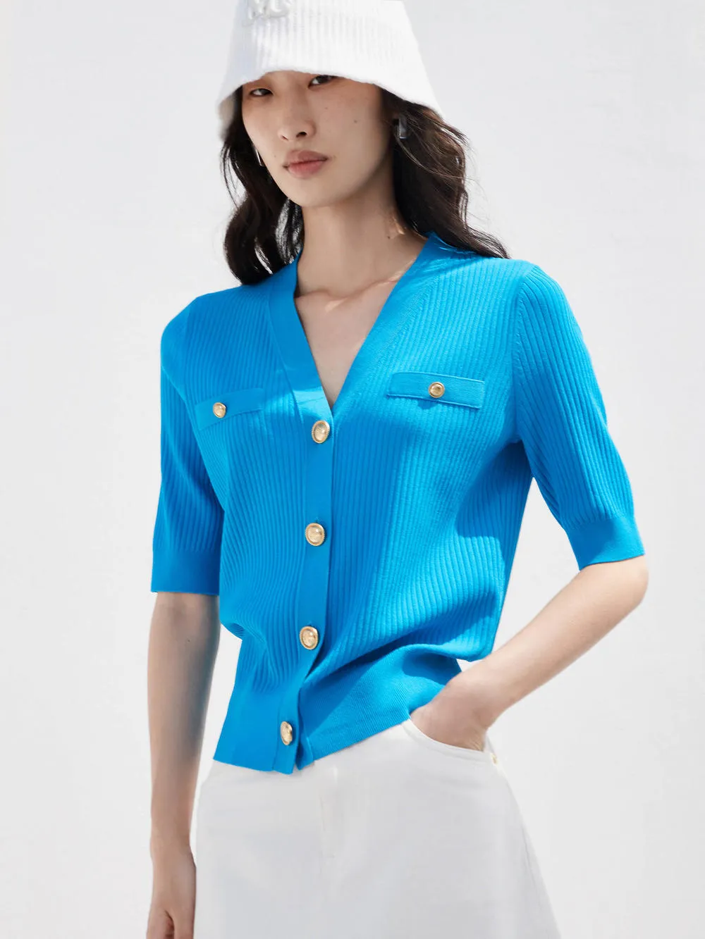V-neck Metal Button Cardigan
