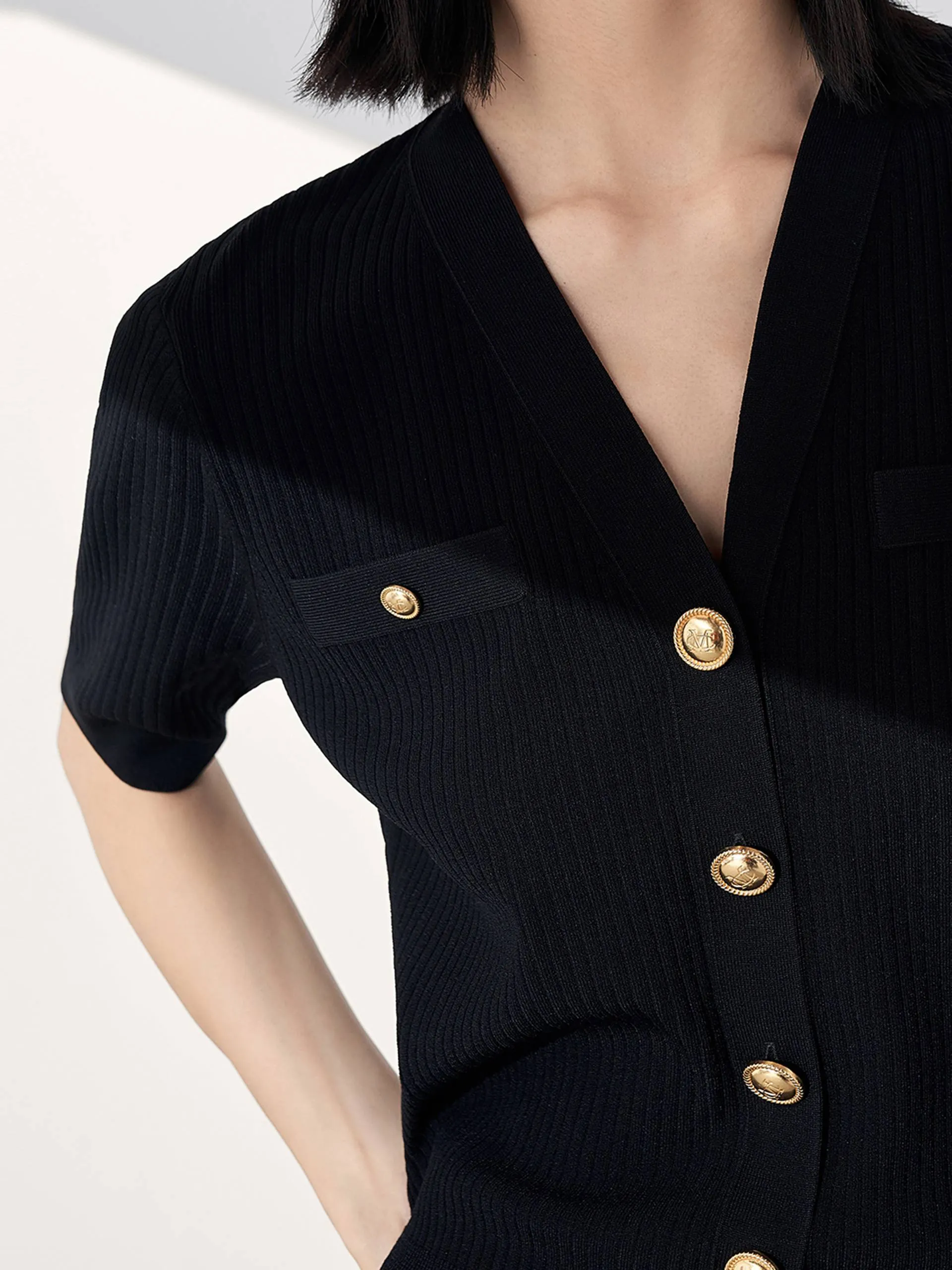 V-neck Metal Button Cardigan
