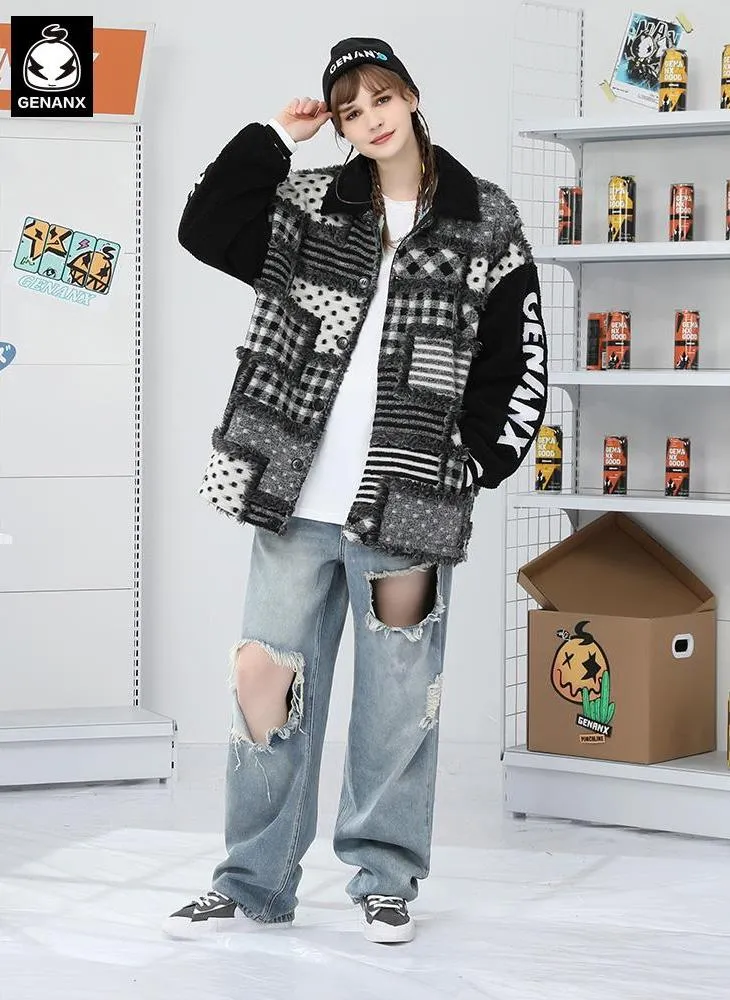 Vintage Plaid Raw Edge Fleece Jacket