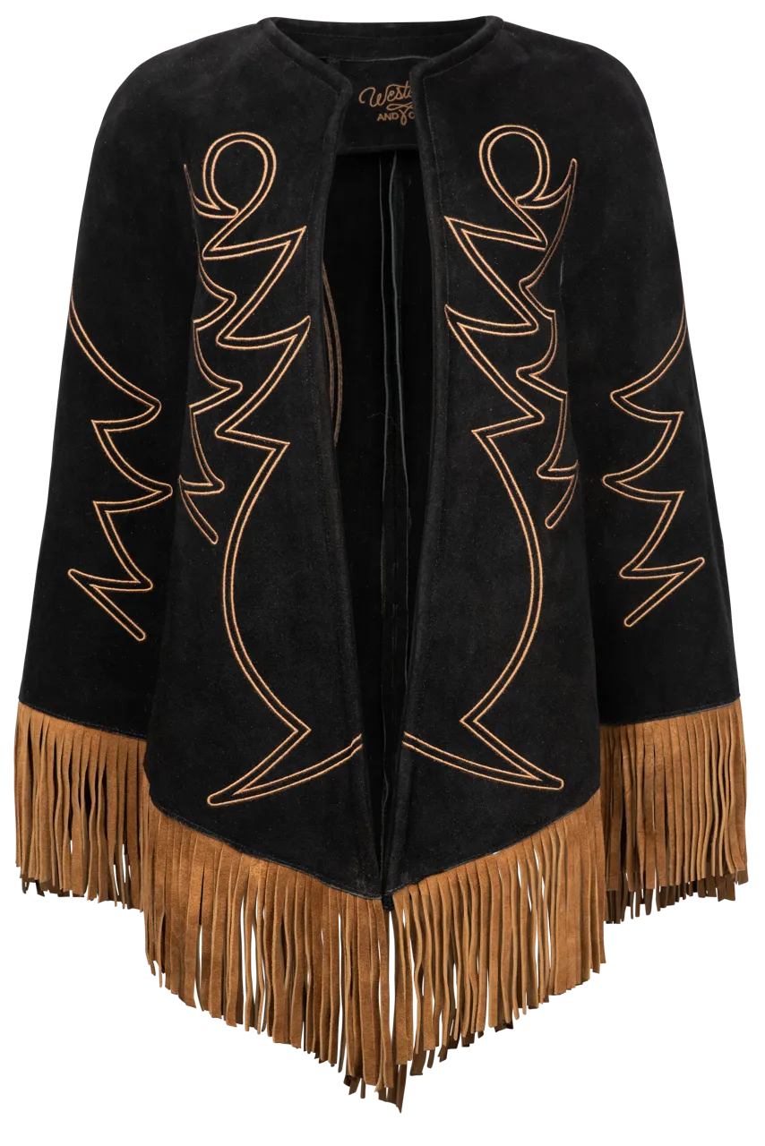 Western & Co. High Noon Embroidered Suede Cape