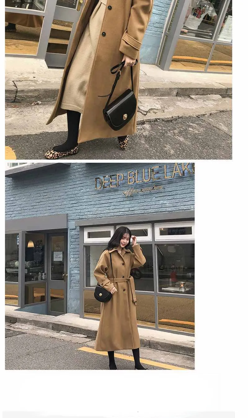 Wjczt Cotton Padded Thickened Winter Latest Korean Version Long Loose and Thin Wool Coat Women Autumn Woolen Coat Winter Clothing