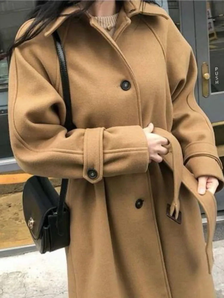 Wjczt Cotton Padded Thickened Winter Latest Korean Version Long Loose and Thin Wool Coat Women Autumn Woolen Coat Winter Clothing