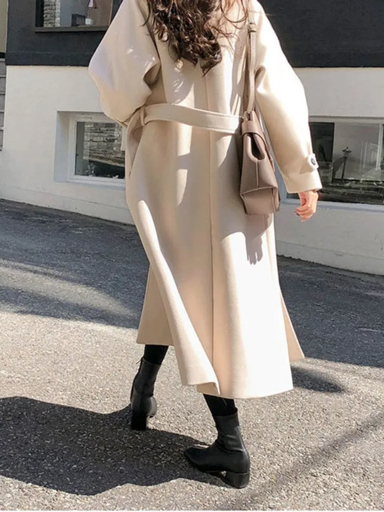 Wjczt Cotton Padded Thickened Winter Latest Korean Version Long Loose and Thin Wool Coat Women Autumn Woolen Coat Winter Clothing
