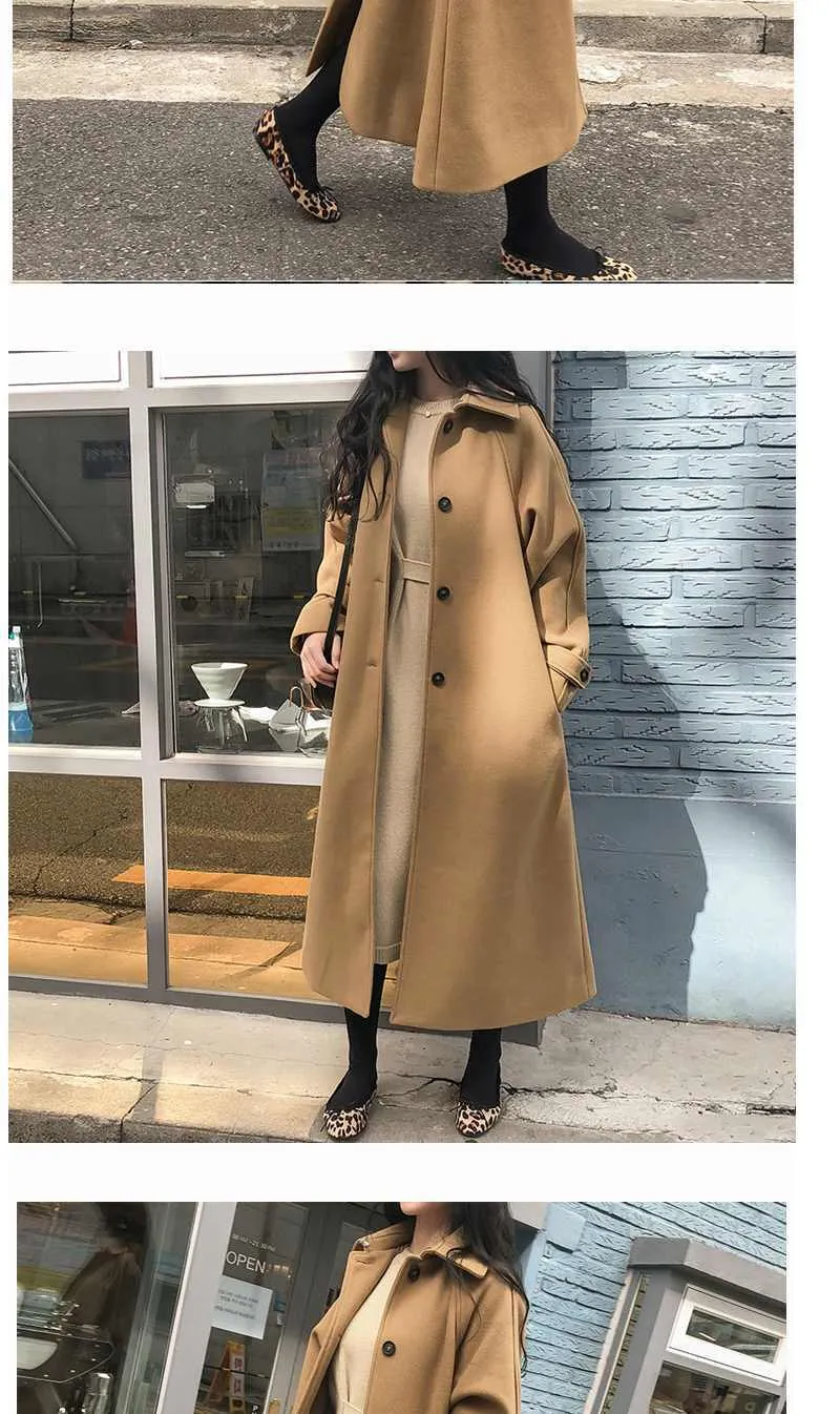 Wjczt Cotton Padded Thickened Winter Latest Korean Version Long Loose and Thin Wool Coat Women Autumn Woolen Coat Winter Clothing