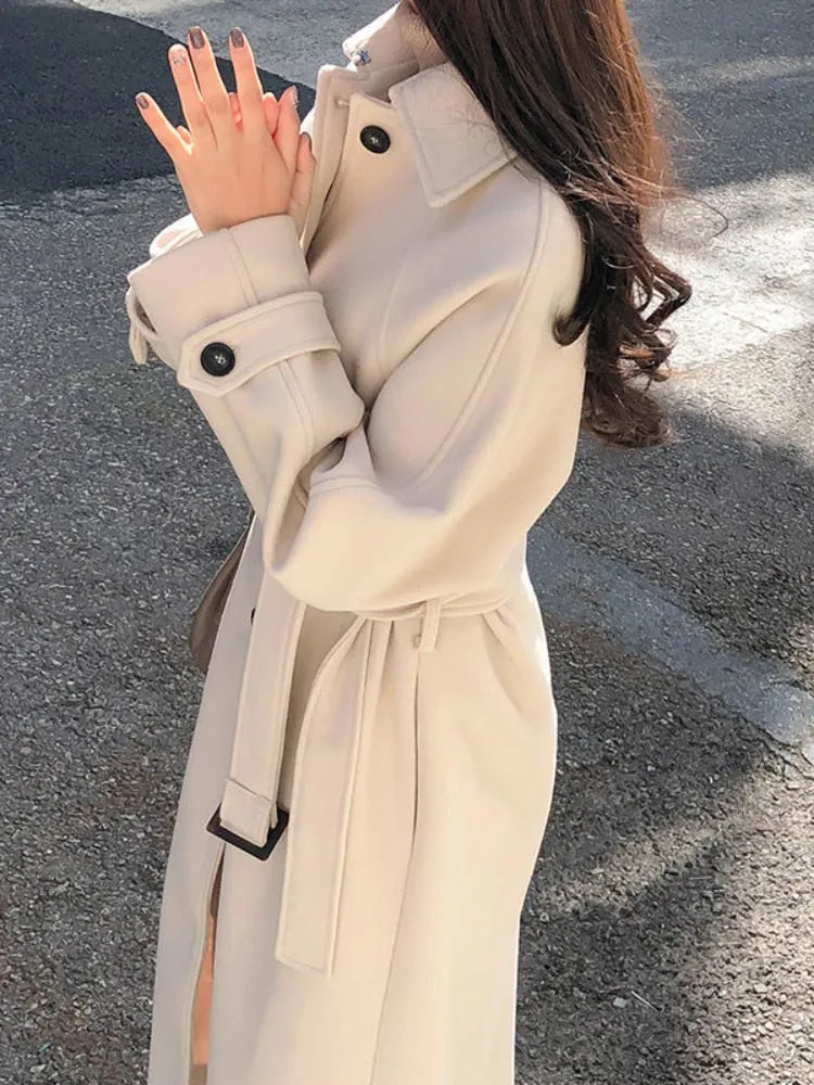 Wjczt Cotton Padded Thickened Winter Latest Korean Version Long Loose and Thin Wool Coat Women Autumn Woolen Coat Winter Clothing
