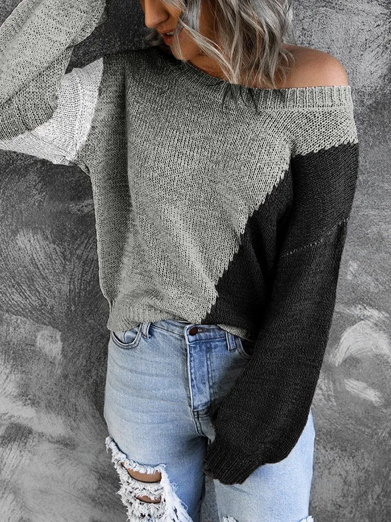 Women Knitting Irregular One Shoulder Sweaters