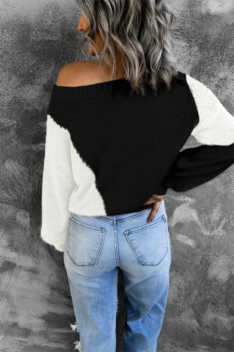 Women Knitting Irregular One Shoulder Sweaters