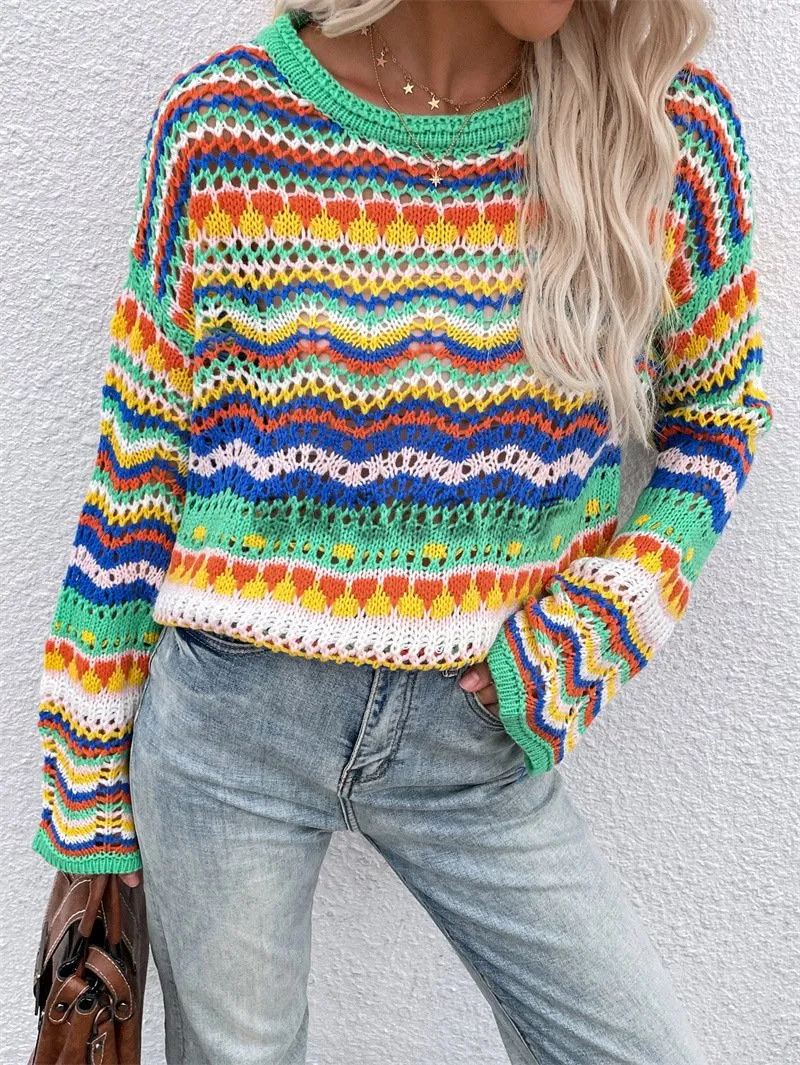 Women Knitting Rainbow Fall Sweaters
