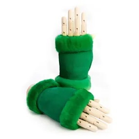 Women's fluo green lambskin fingerless gloves