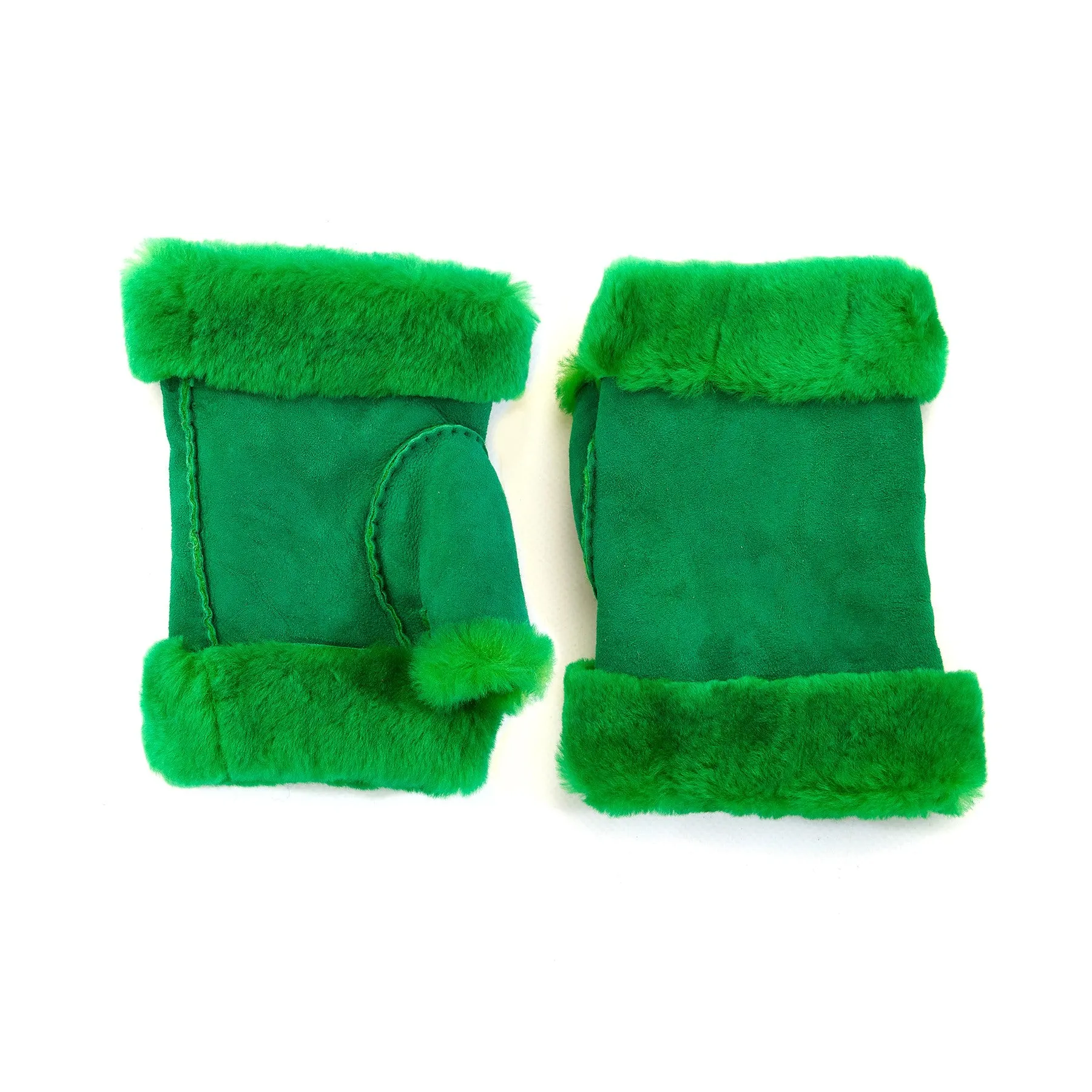 Women's fluo green lambskin fingerless gloves
