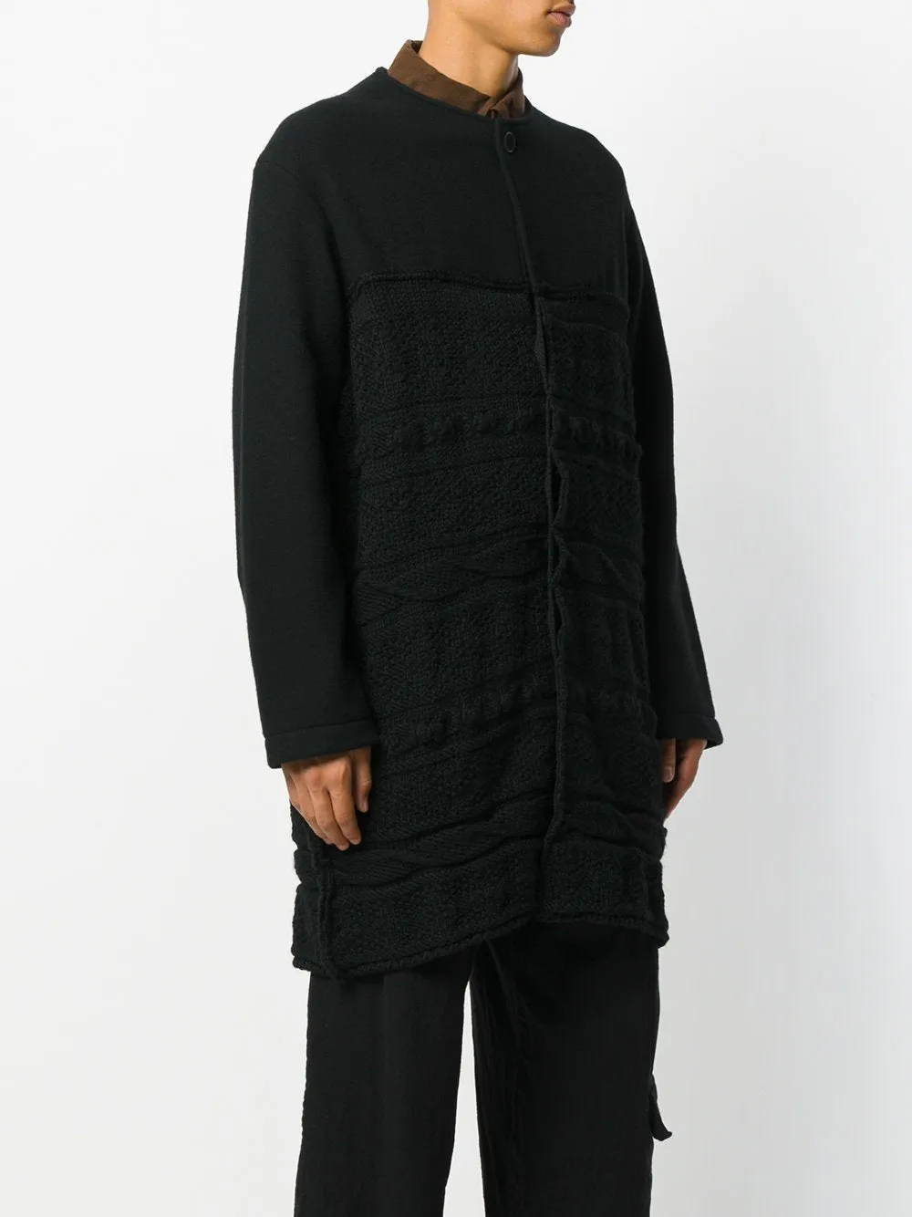 Wool Texture Pattern Knit Collarless Cardigan