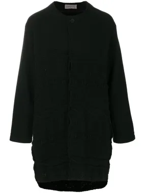 Wool Texture Pattern Knit Collarless Cardigan