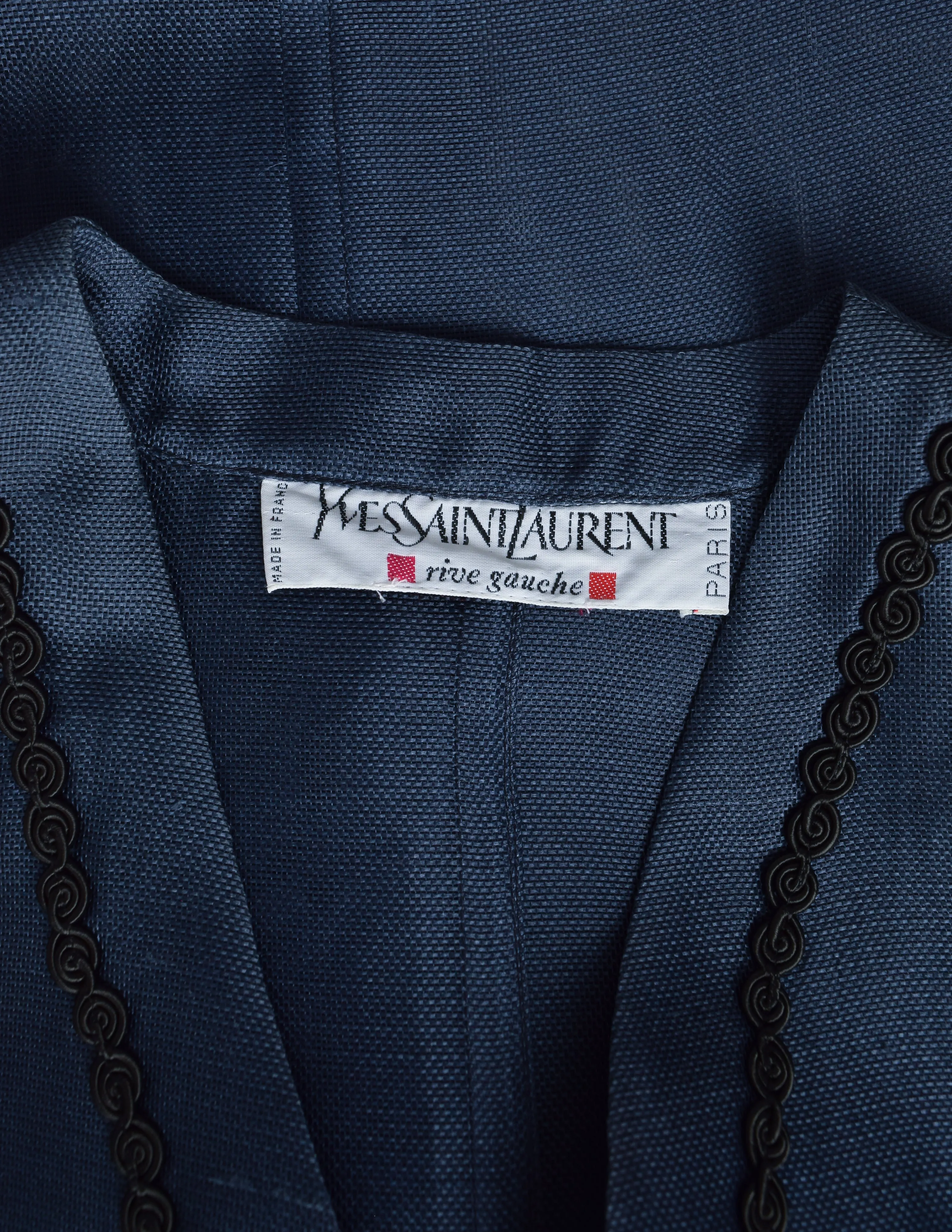 Yves Saint Laurent Vintage 1990s Navy Blue Sheer Silk Oversized Cardigan Duster