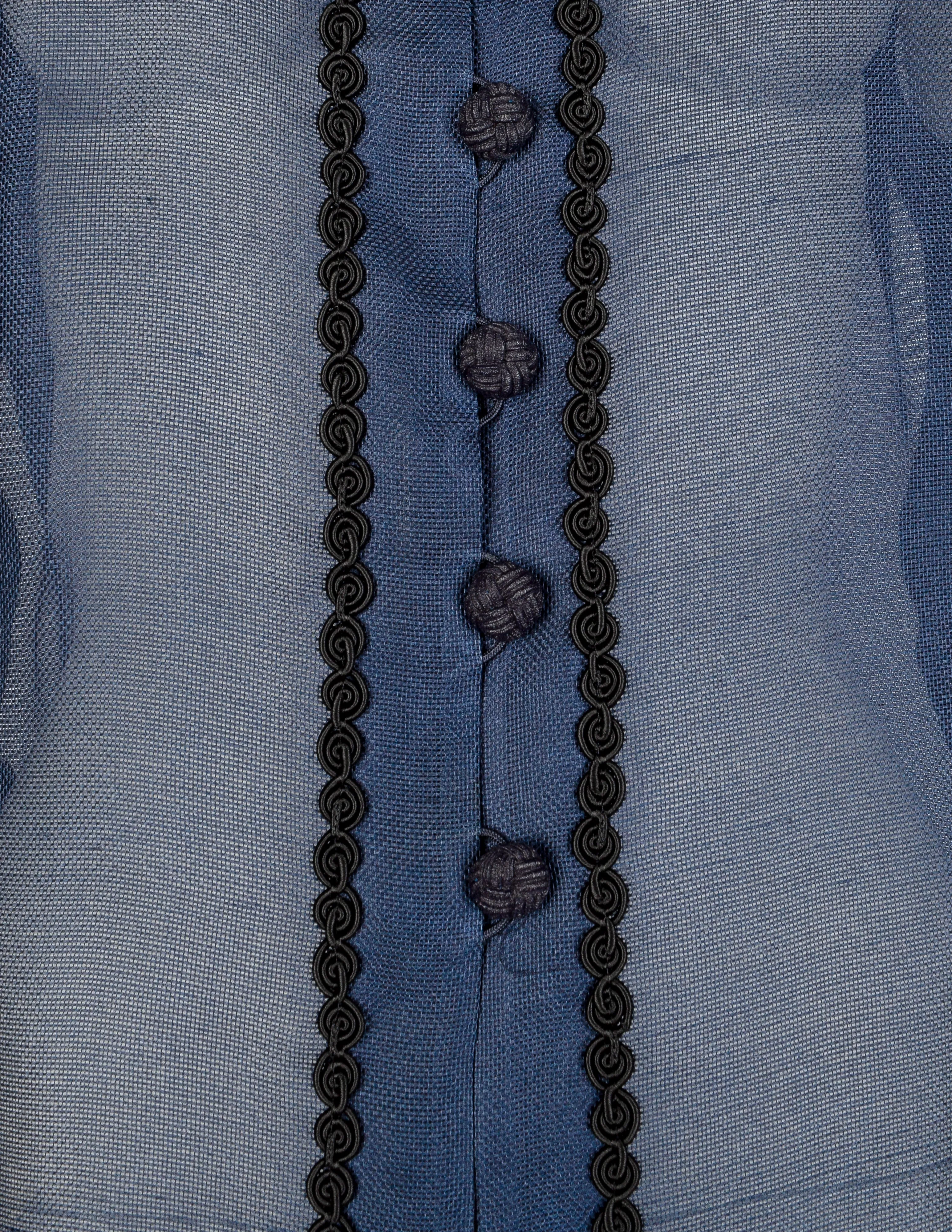 Yves Saint Laurent Vintage 1990s Navy Blue Sheer Silk Oversized Cardigan Duster
