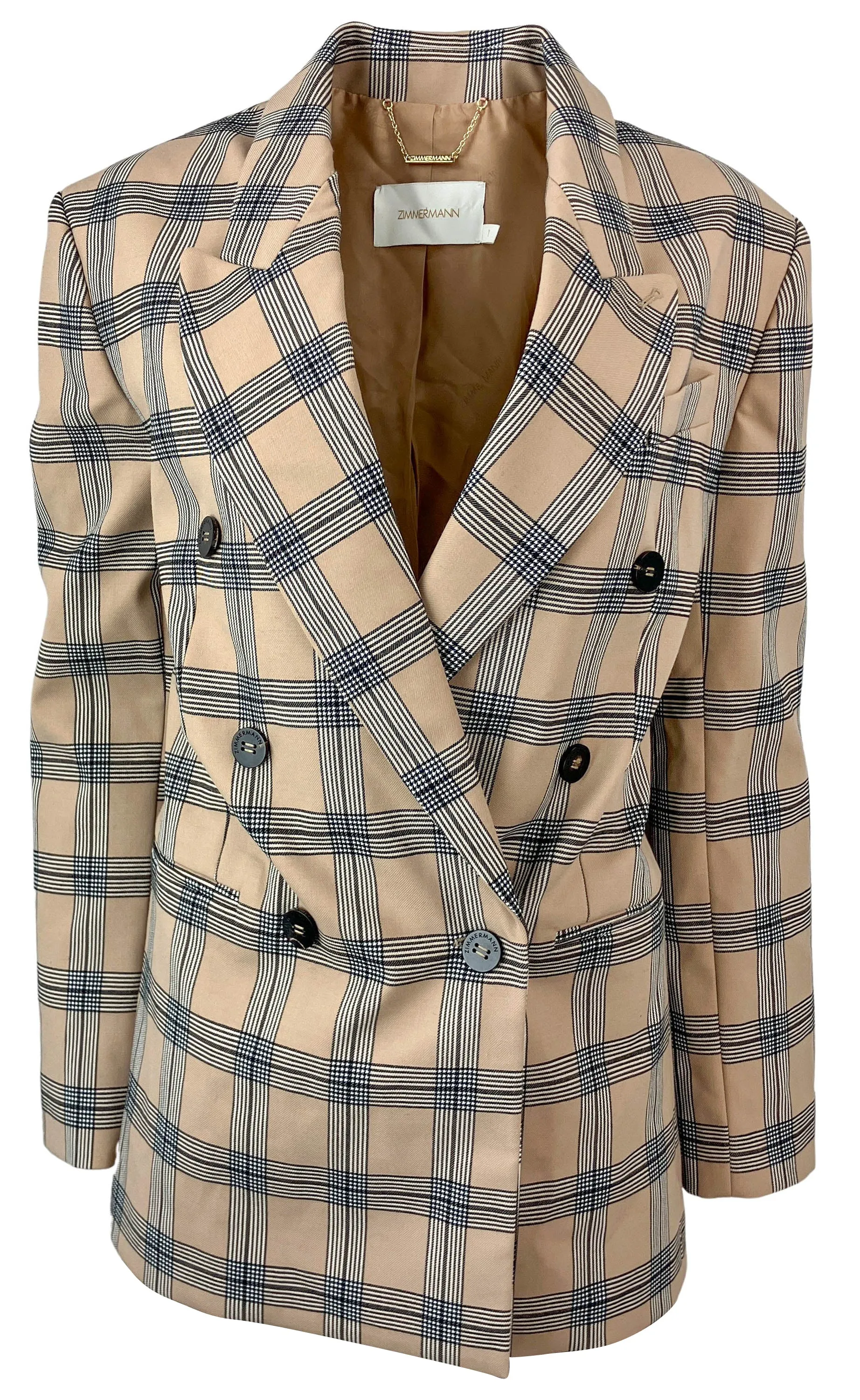 Zimmermann Luminosity Checked Blazer in Cream/Black